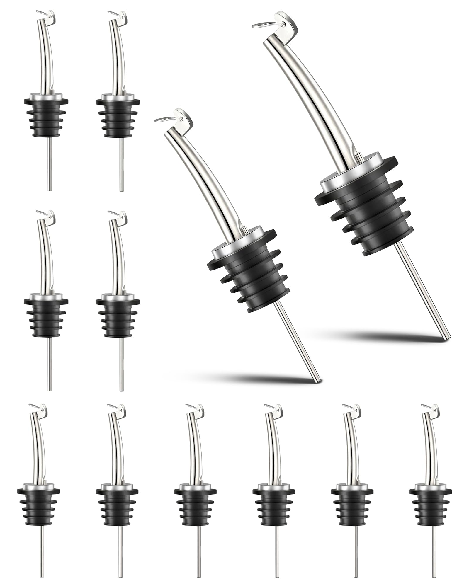 Aoibox  Liquor Bottle Pour Spouts 12 Pack 18 8 Stainless Steel Flip Top Tapered Pourers for Bar and Accessories