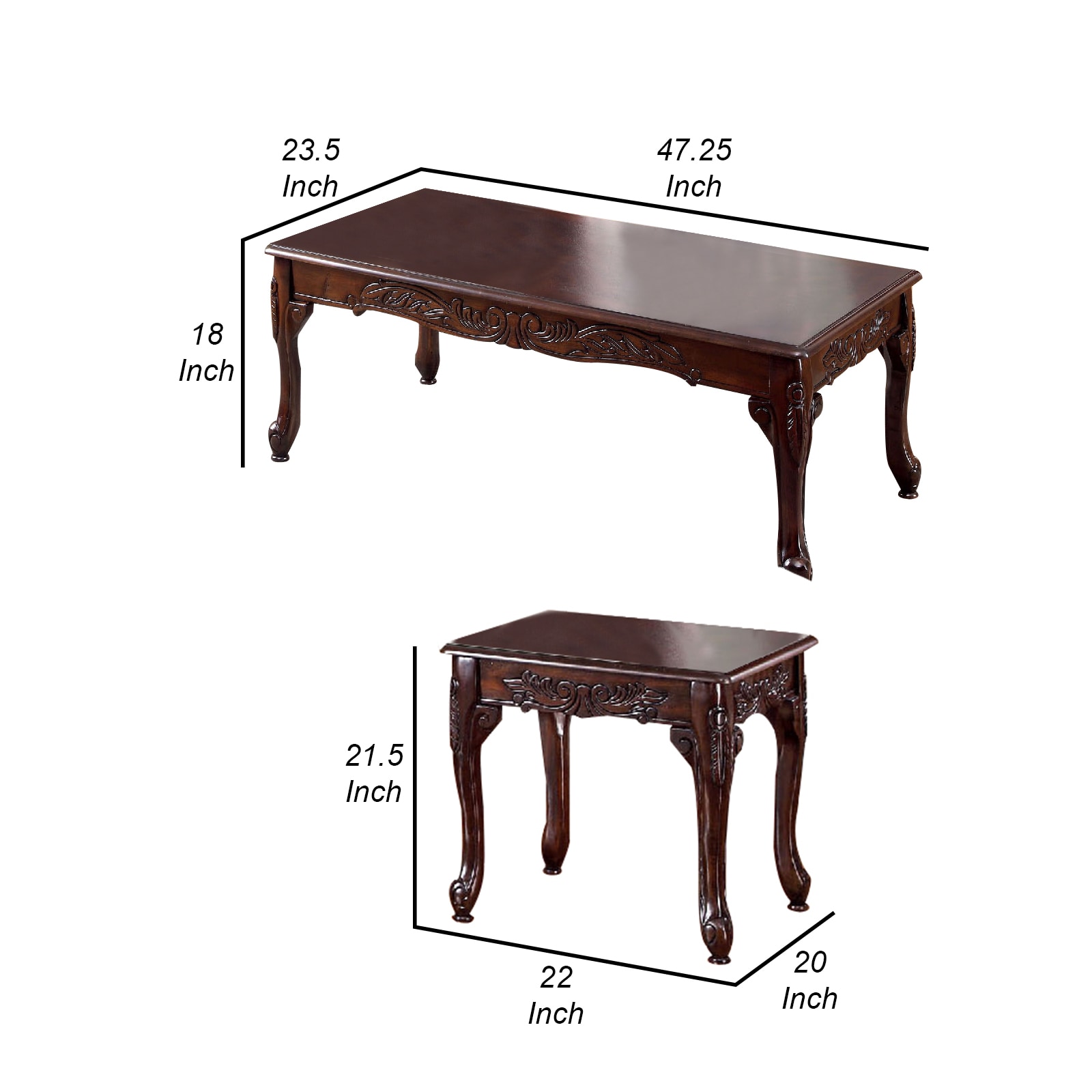 Cherry Brown Traditional 3-Piece Solid Wood Table Set