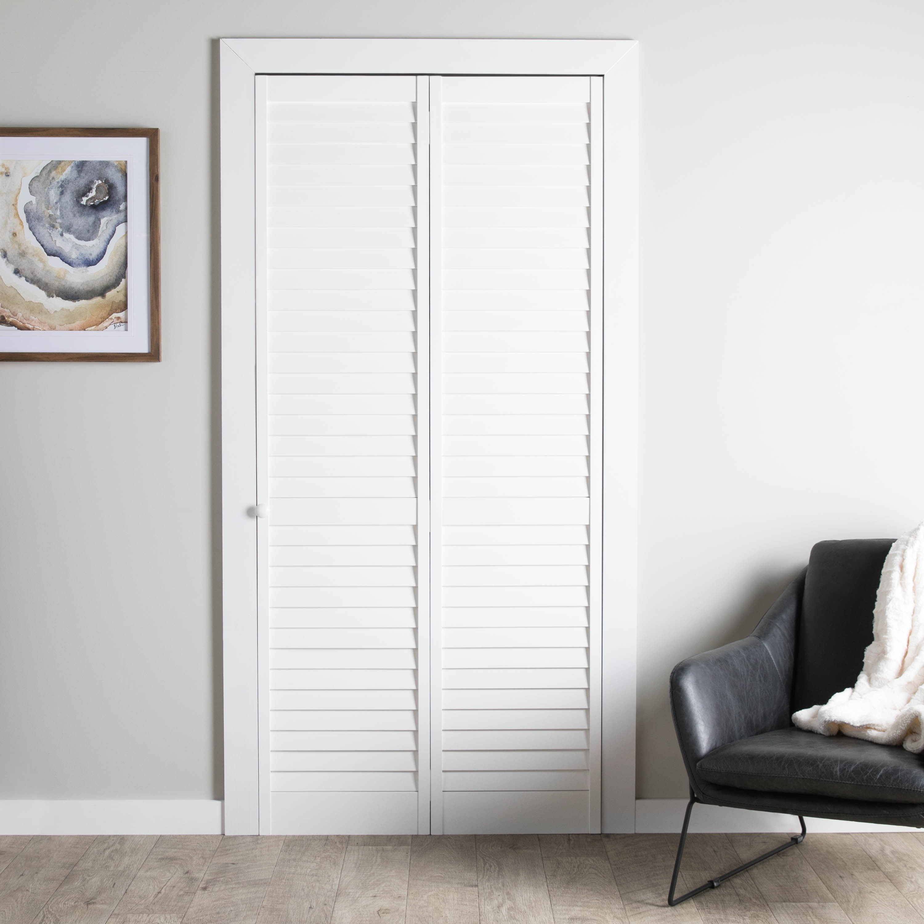 RELIABILT 36-in X 80-in White Louver Solid Core Primed Pine Wood Closet ...