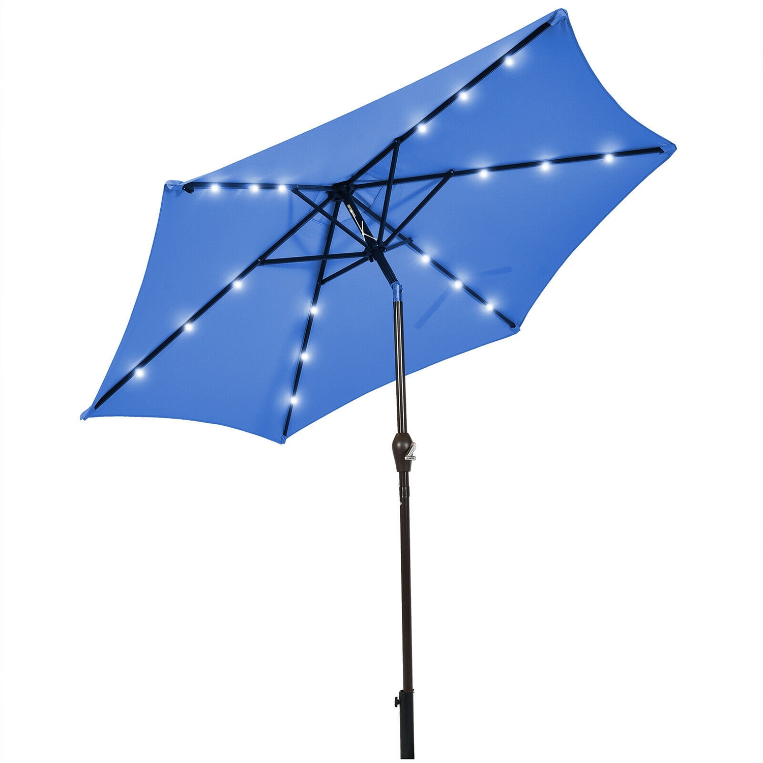 Forclover HYFC-UM705NY 9-ft Steel Blue Crank Market Patio Umbrella with Lights