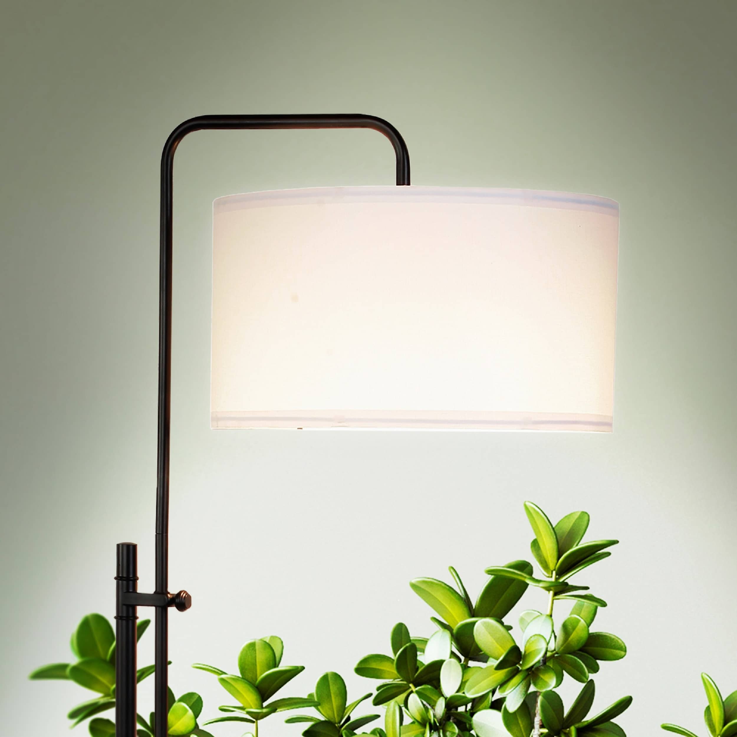 Leo Adjustable Black Arc Floor Lamp with White Fabric Shade