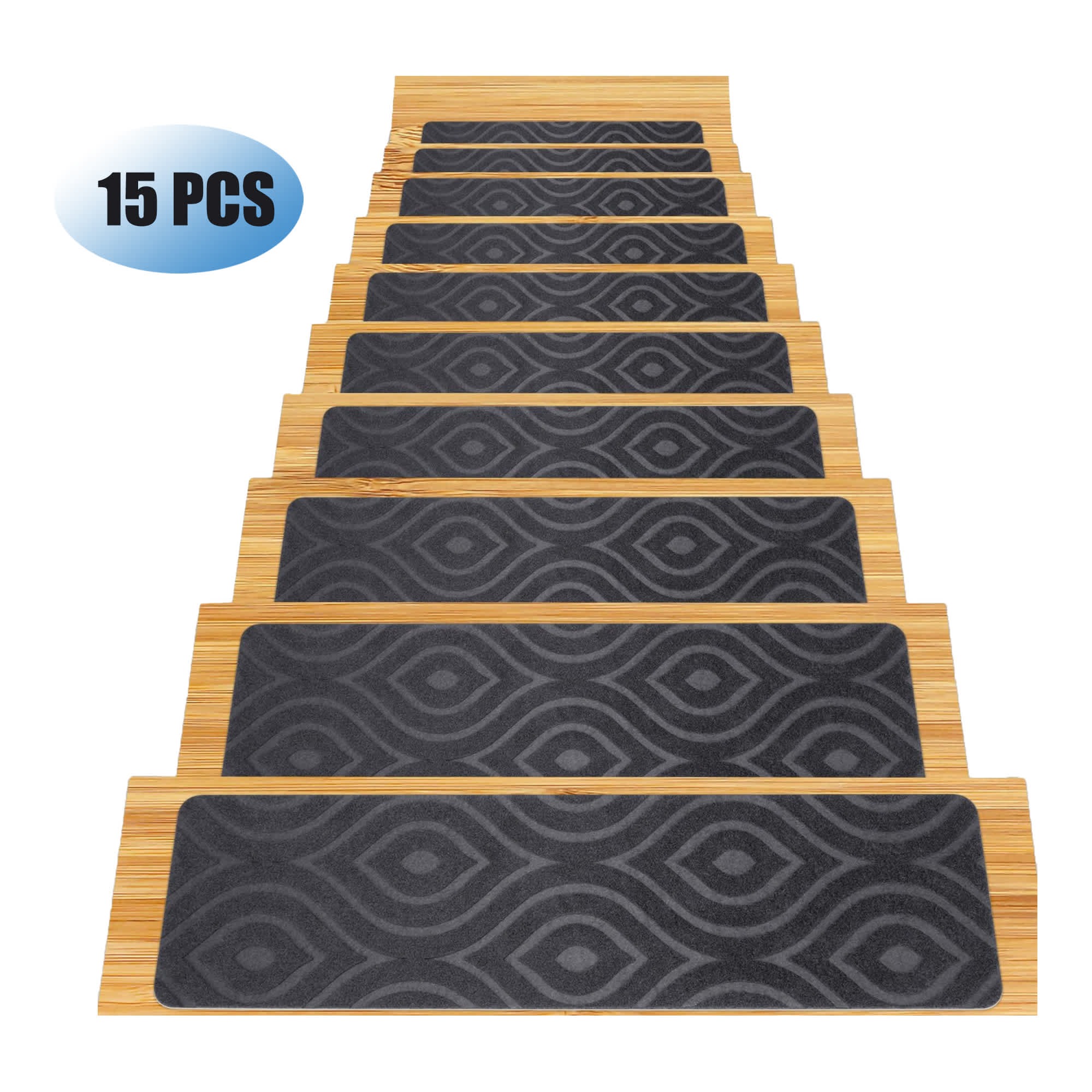 Vintage 889794129018 15Pcs 8-in x 30 in.Non-Slip Stair Treads for Wooden Steps Grey