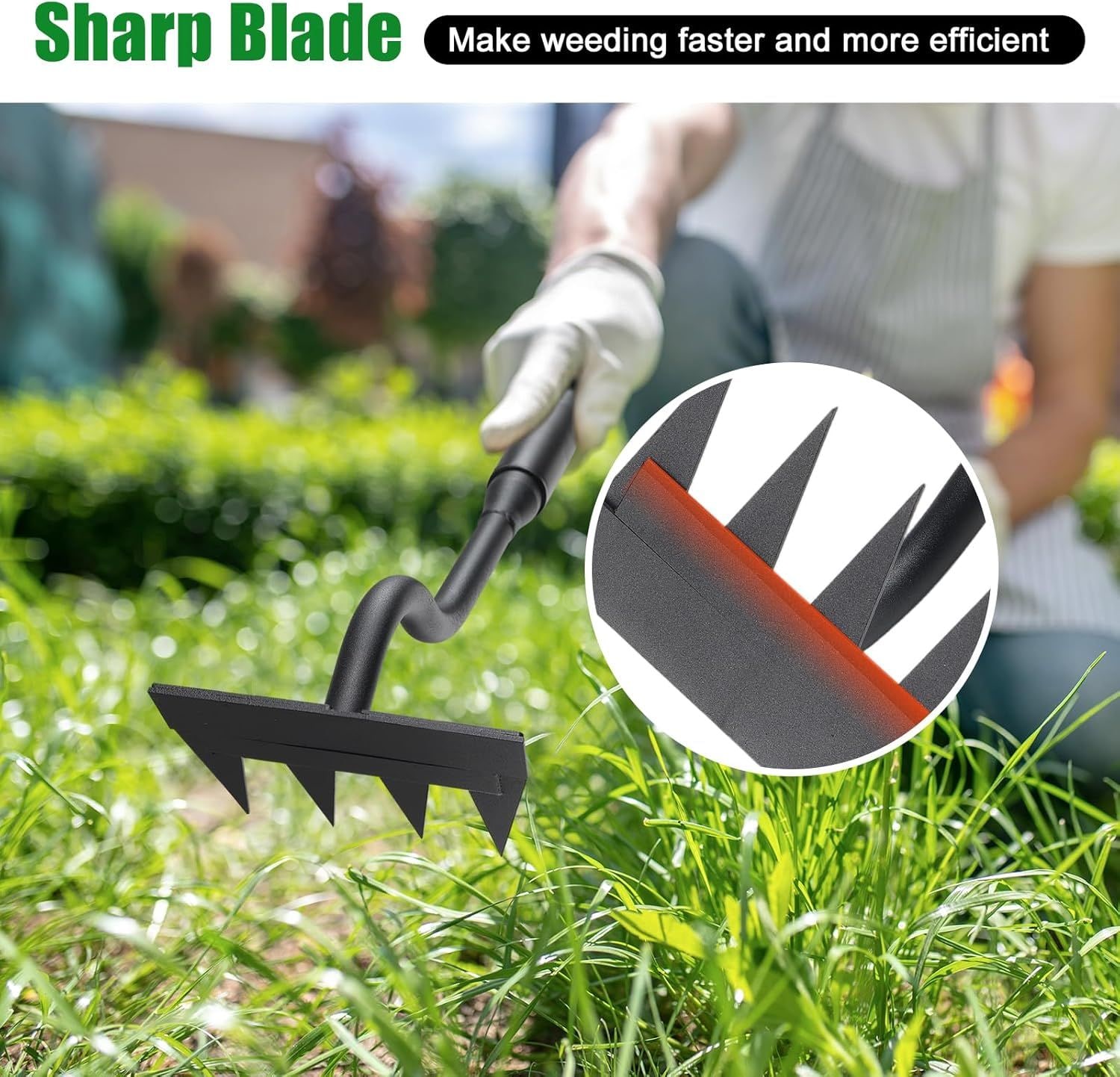 JUSHUA - Hoe Garden Tool Weed Puller Garden Weeding Rake Long Handle 56 inch 4 Tines Weeding Gard...