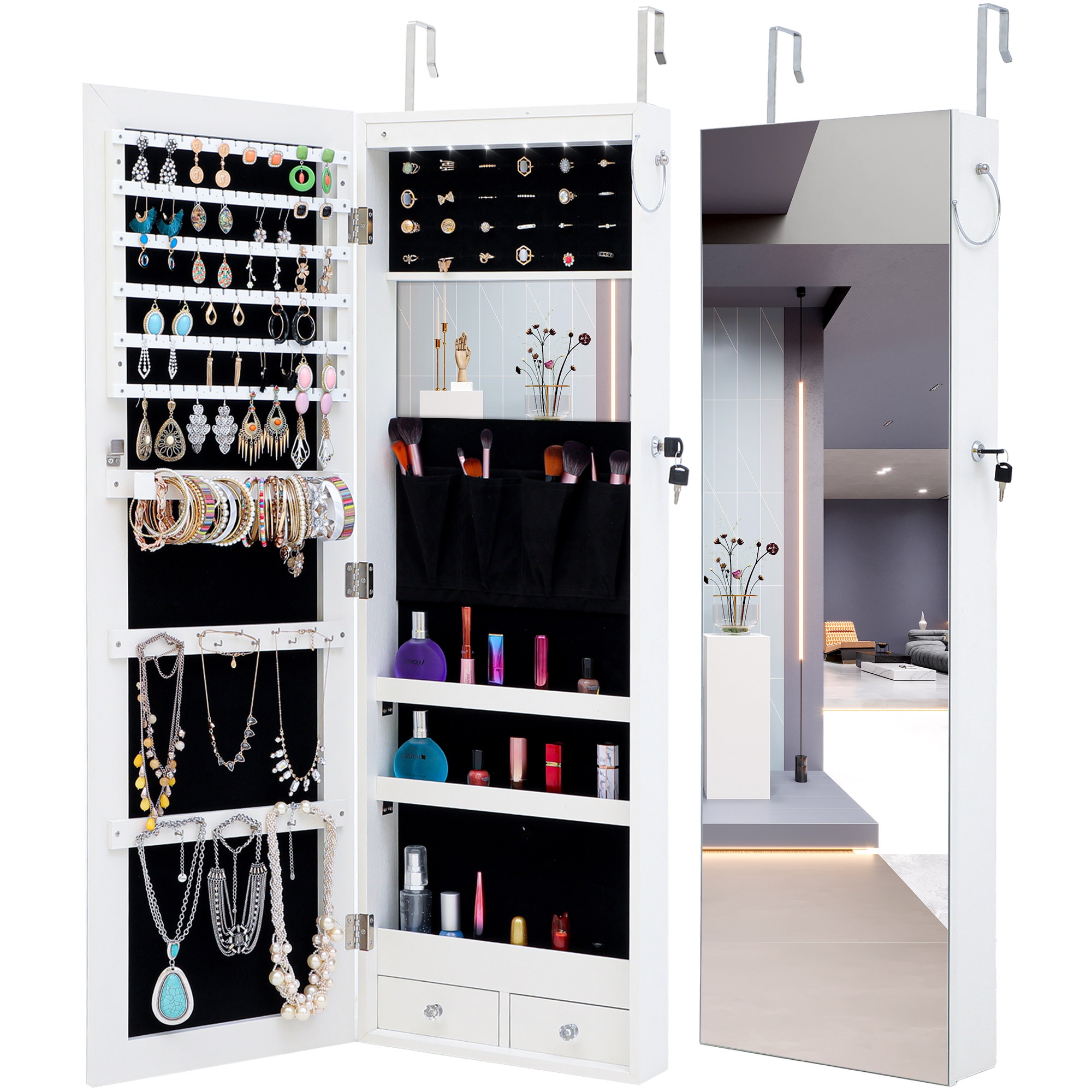 Jewelry Cabinet. WHITE Jewelry Storage.wooden Wall Mounted Earring Organizer.  Earrings Storage. Holder. 