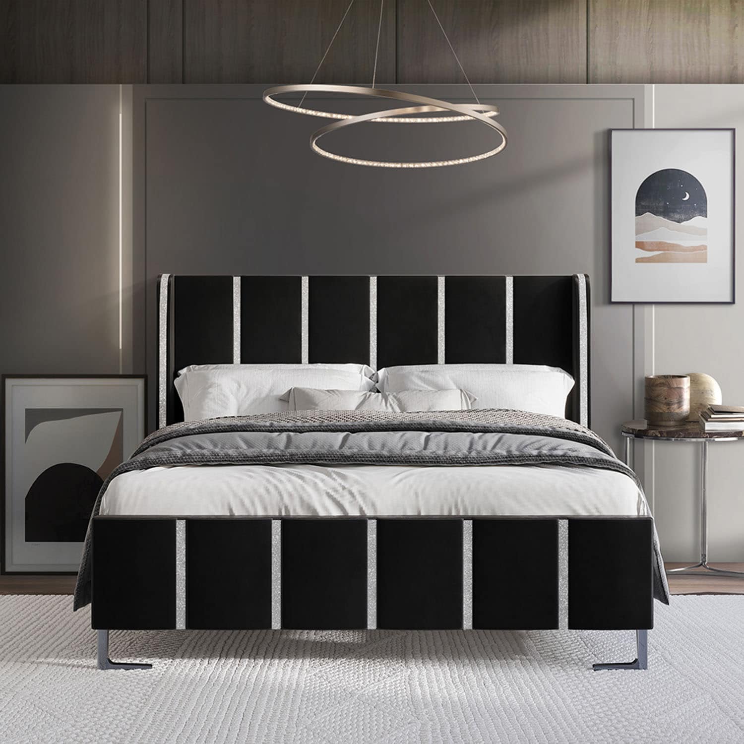CasePiece C8384QUB-BK-VV Black Queen Wood Upholstered Bed