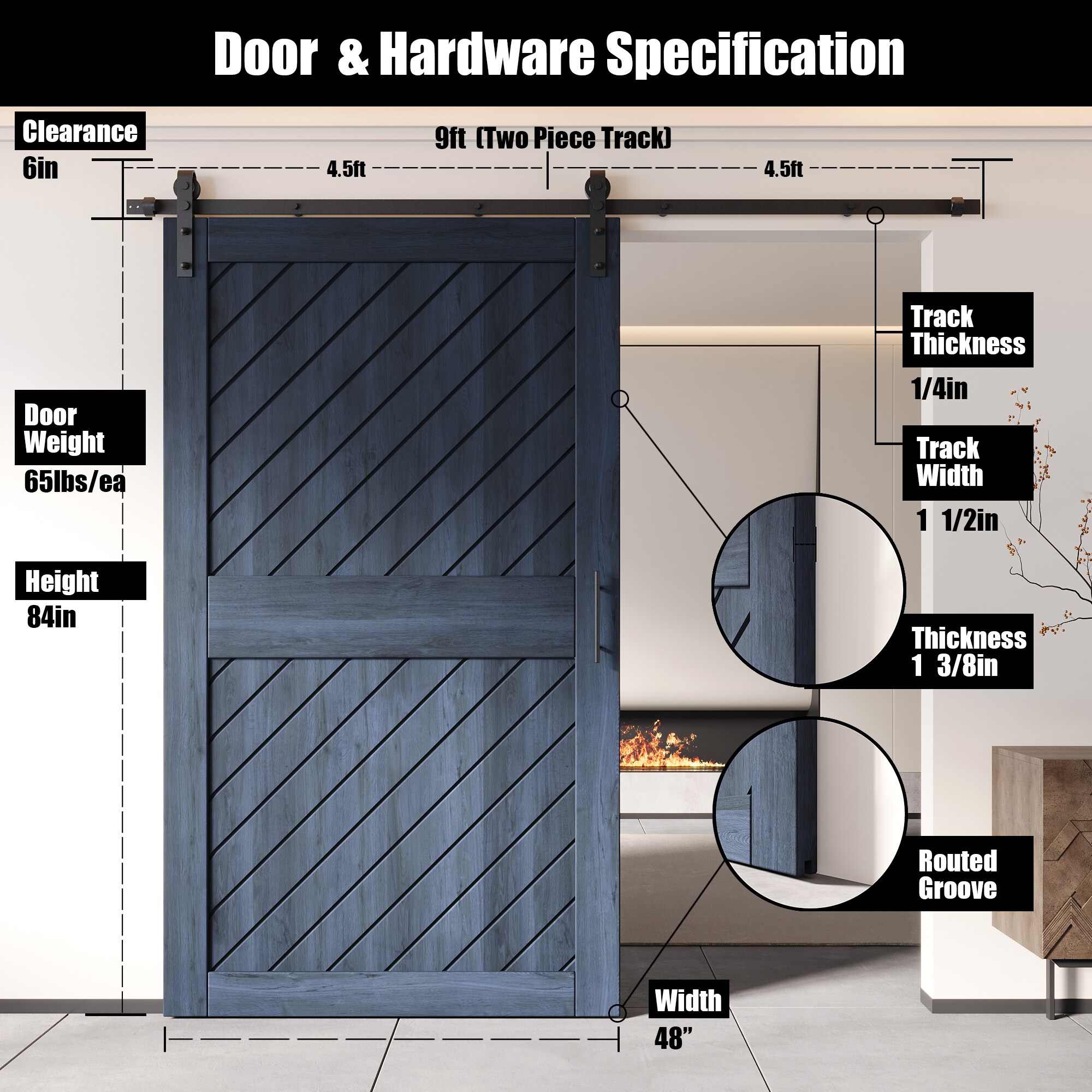 HOMACER YT1H108C-XT1-4884-NA Barn-Doors - View #2