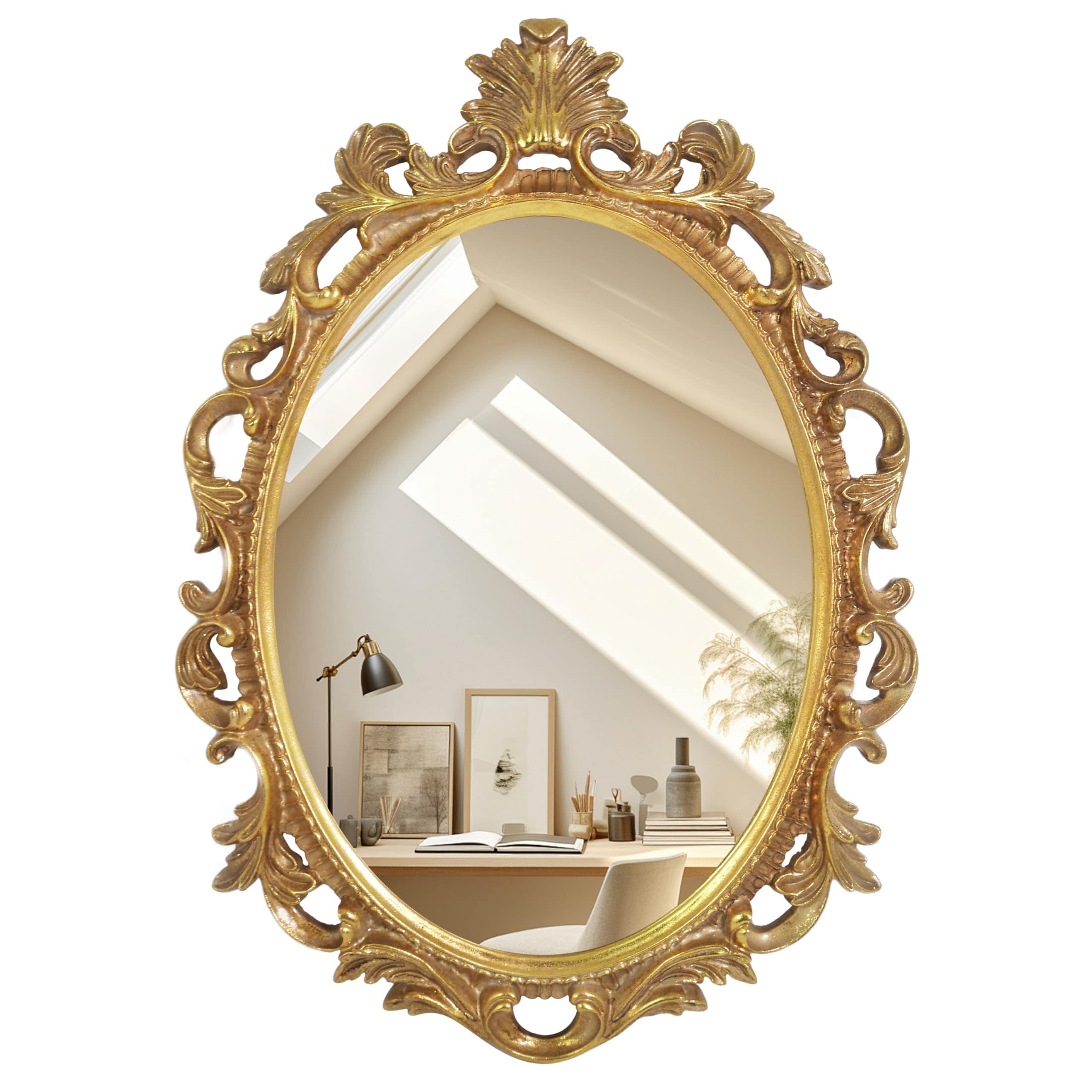 Fanbulous Vintage Gothic Oval Wall Mirror Antique Scroll Frame 18x24 Inch