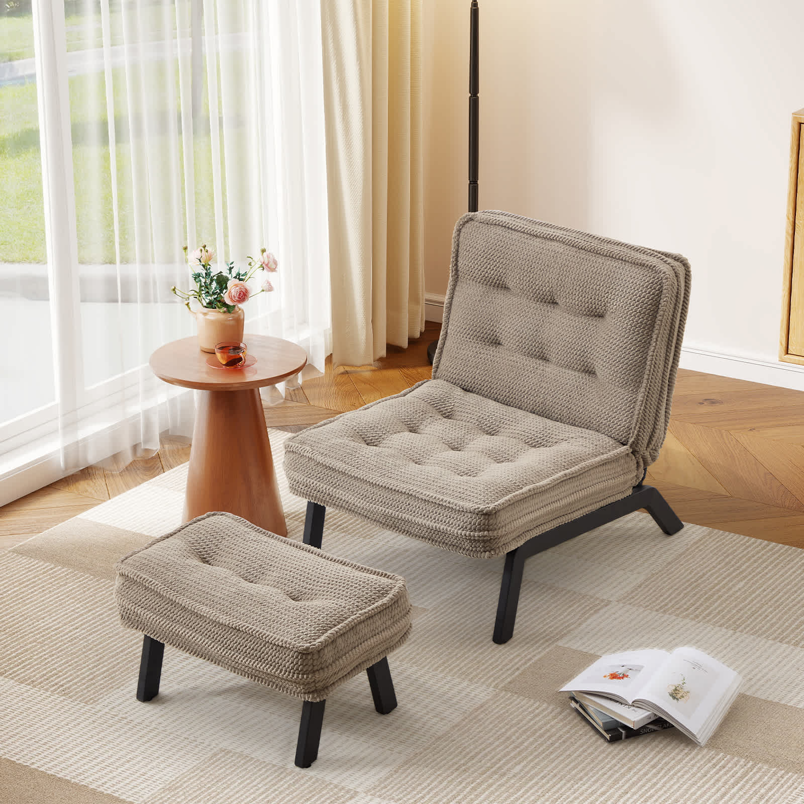 Accent Chair with Adjustable Backrest and Matching Ottoman Upholstered Reclining Chair