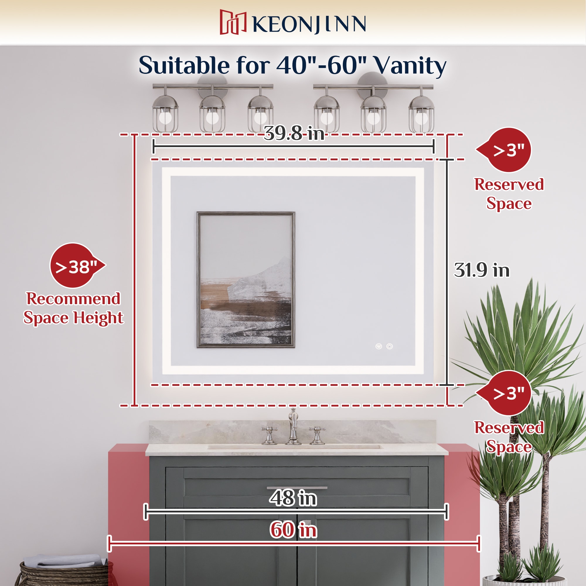 Keonjinn LW-ZBGFXFJ-10181F Framed-Bath-Mirrors - View #3