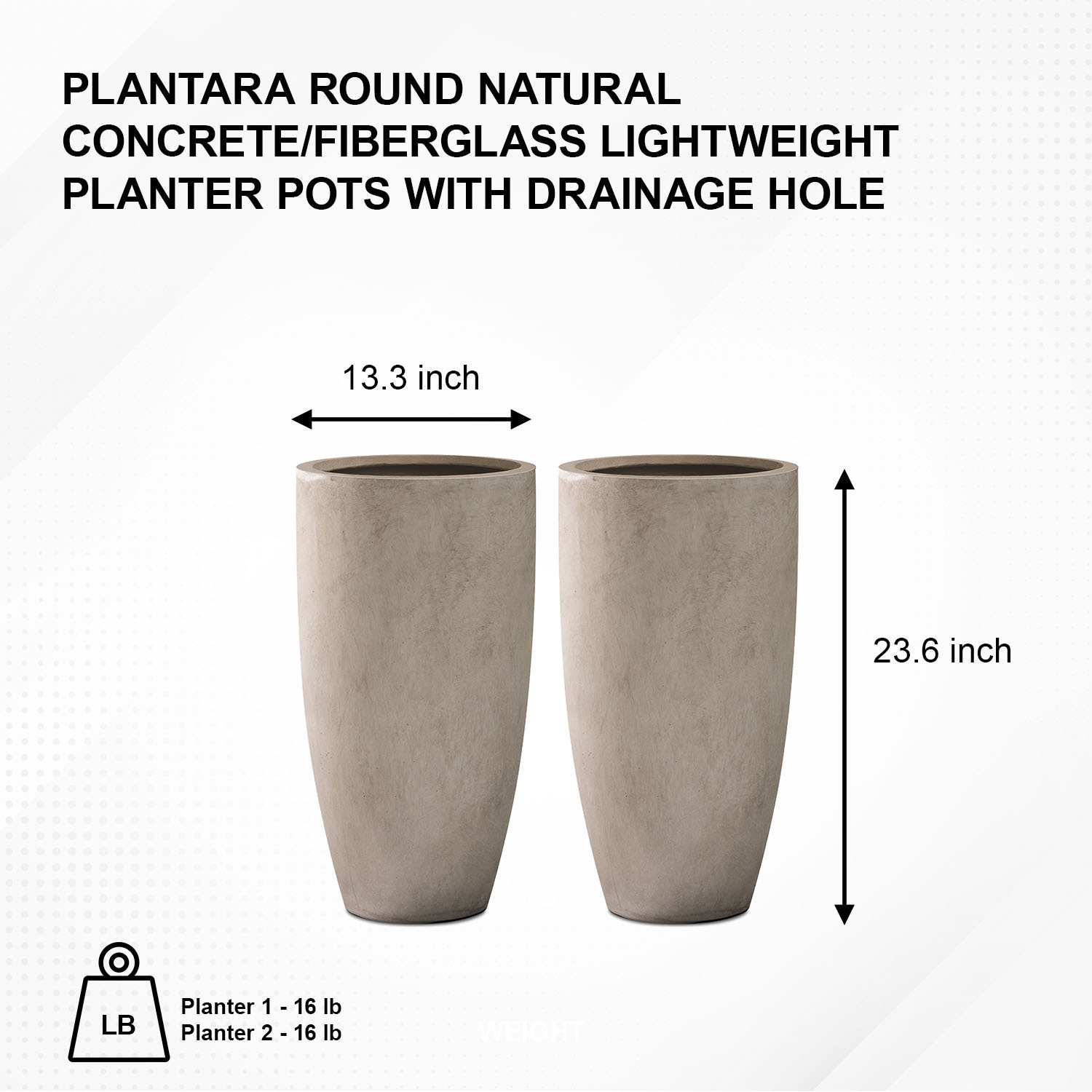 PLANTARA 2-Pack Rectangle 23.6-in W Extra Large Brown Concrete ...