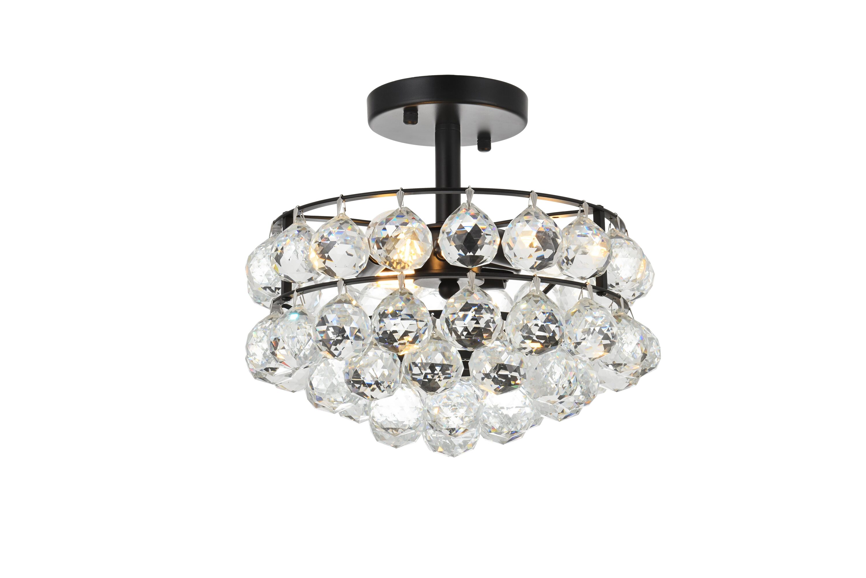 Savannah 12" Black Iron and Crystal Flush Mount