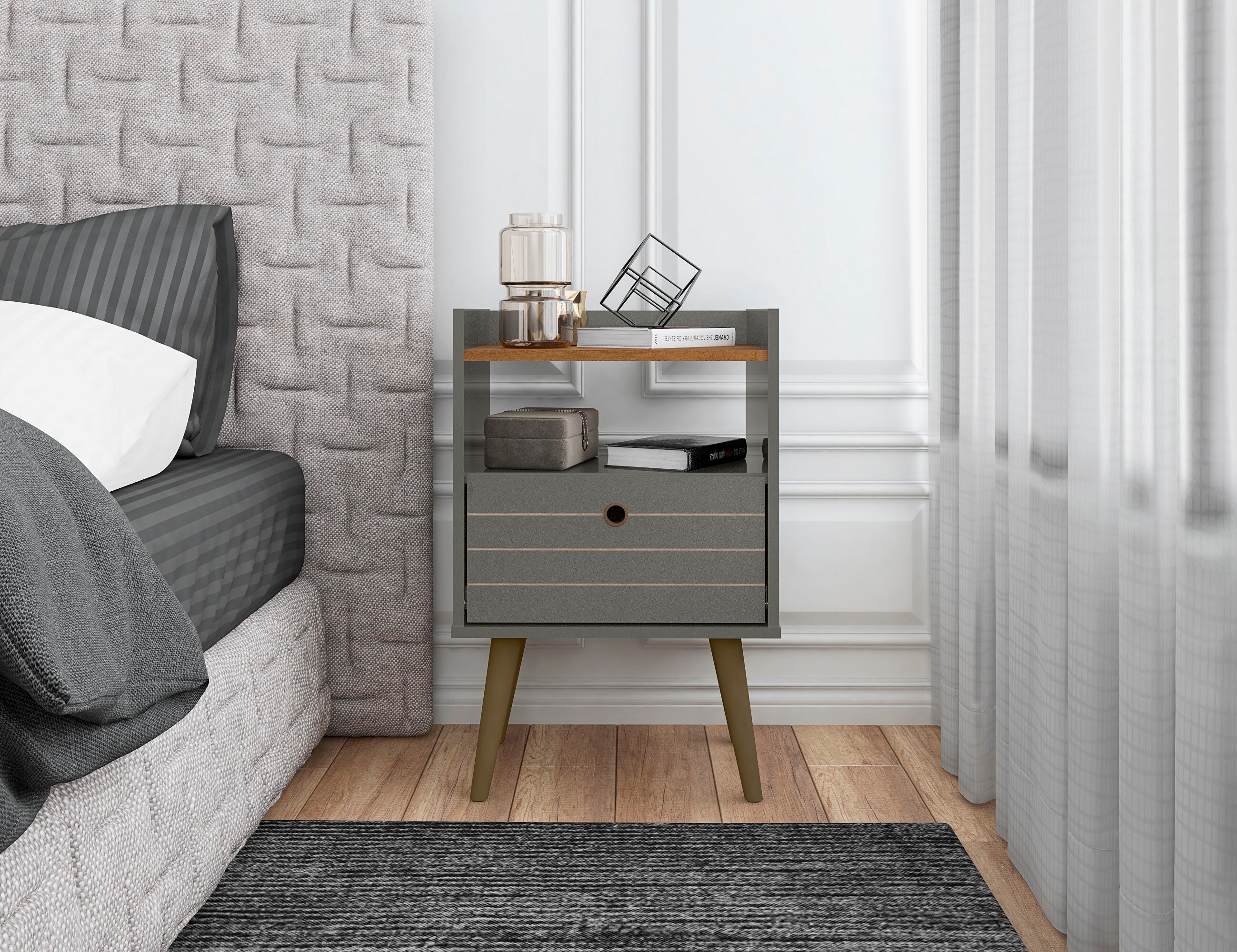 Manhattan Comfort 256BMC50 Grey Pine 17.71-in W x 27.16-in H Modern Nightstand