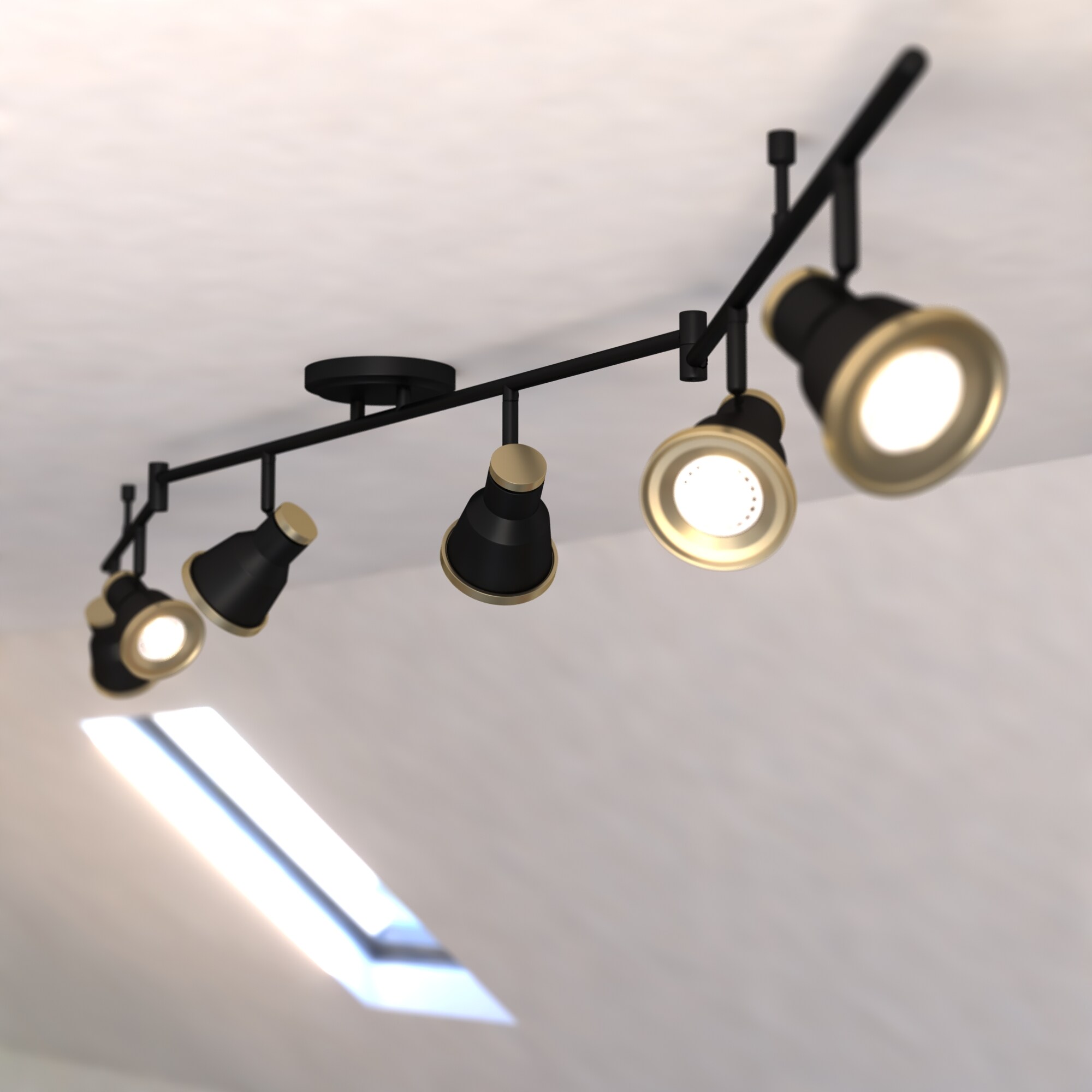 Cascadia C0209 Fairhaven 82-in 6-Light Textured Black with Natural Brass dimmable Gu10 Pin Base Industrial Track Bar