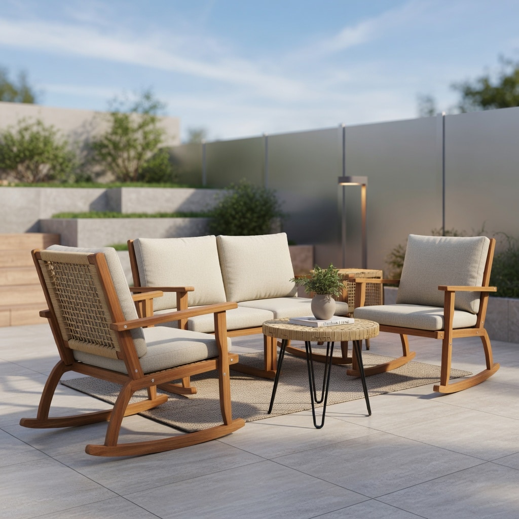 Choco Moon 2 Piece Acacia Wood Outdoor Rocking Chair Set with All ...