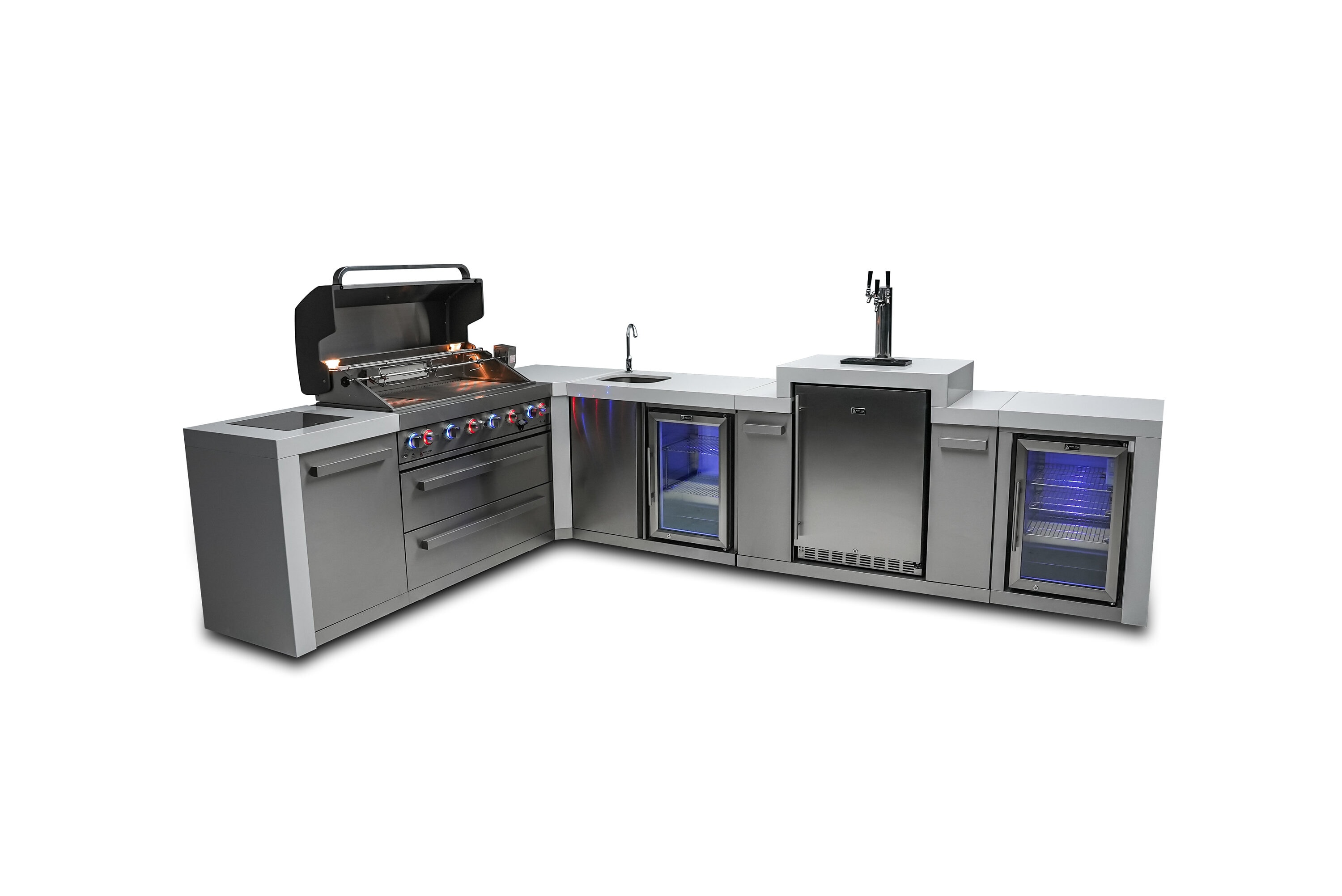 Mont Alpi MAI805-D90KEGBEVFC 805 Deluxe Series 6 -Piece 110-in W x 23-in D x 46-in H Modular Outdoor Kitchen Grill with bar/counter top 8 Burners