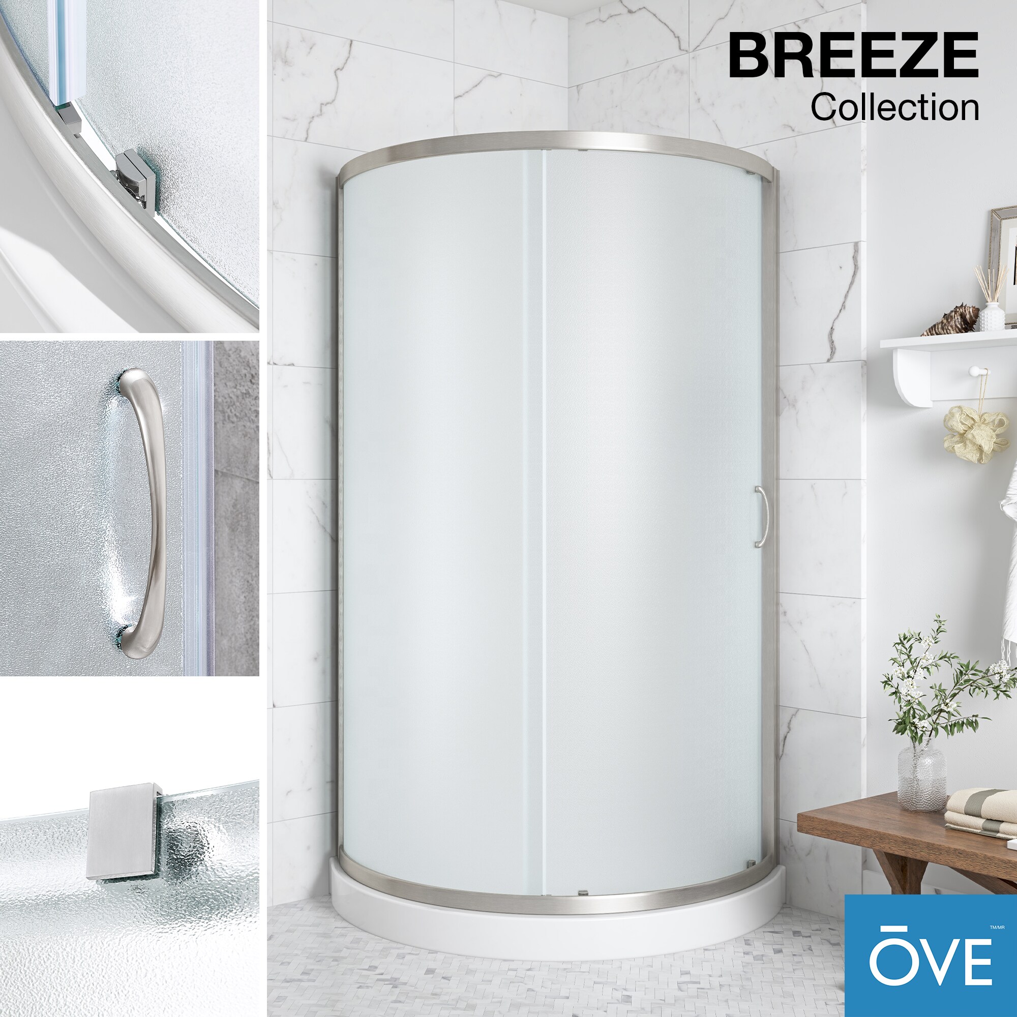 Ove Decors Breeze 32 in. Satin Nickel Shower Kit with Clear Glass Panels and Base Included