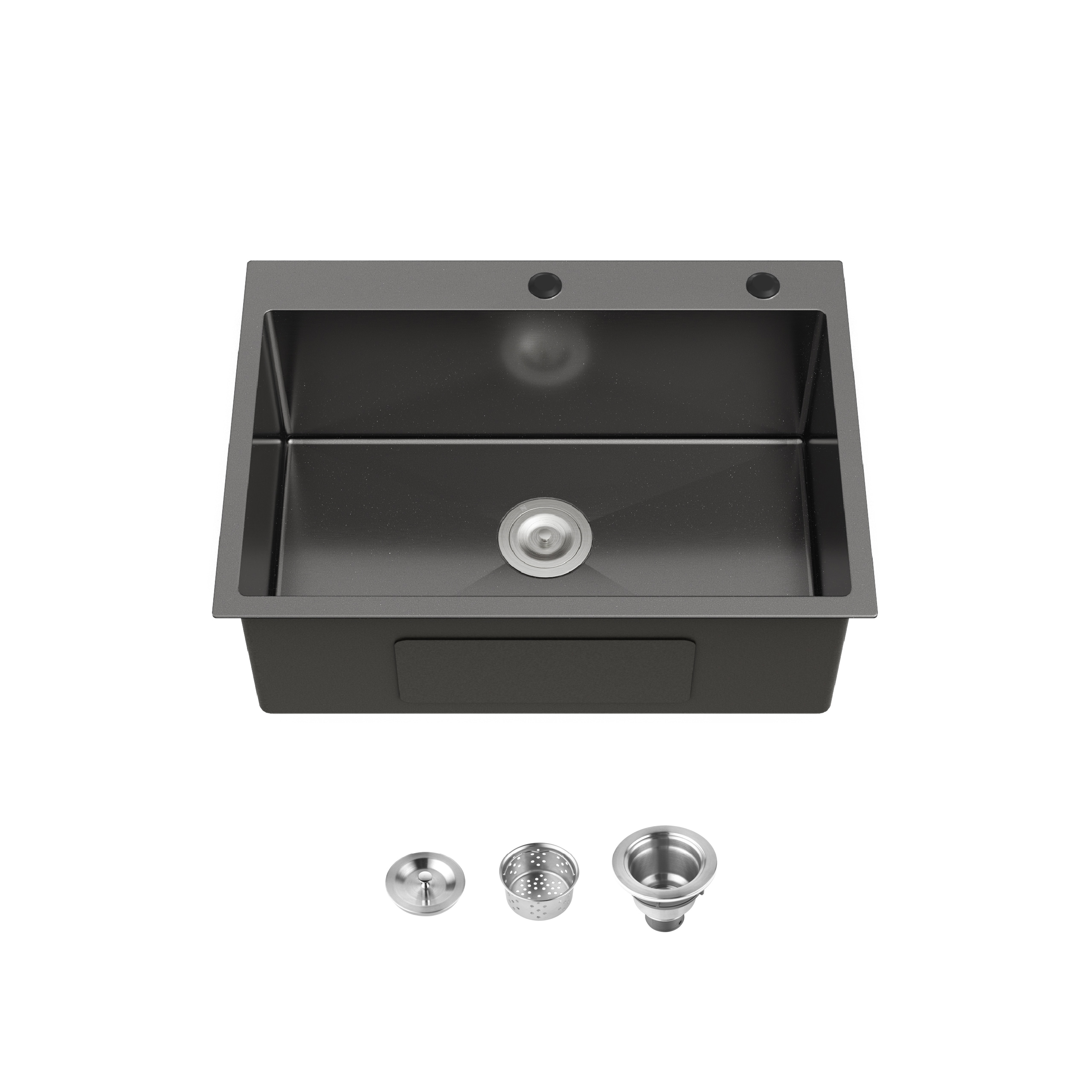 Rainlex 27-inx19-in Black Stainless Steel Drop-In Kitchen Sink-Single Bowl 16 Gauge Topmount Sink with US Drain And Hooks