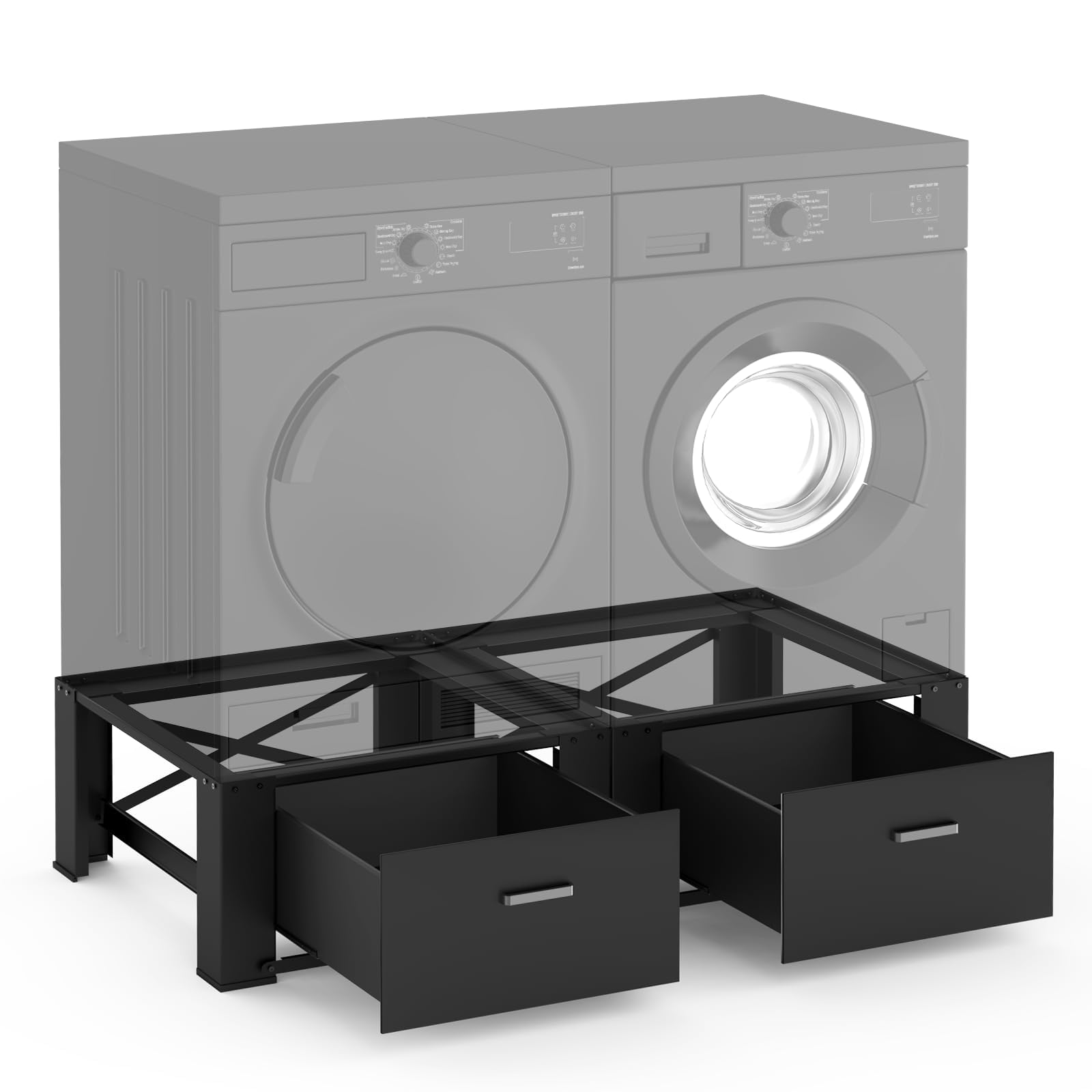 Anqtovp  2 Pack Laundry Pedestals with Drawer Heavy Duty Steel Washer and Dryer Base Stand Supports 700 lbs White 29 x 29 x 14 Inch Storage Sansujyuku sansujyuku.com
