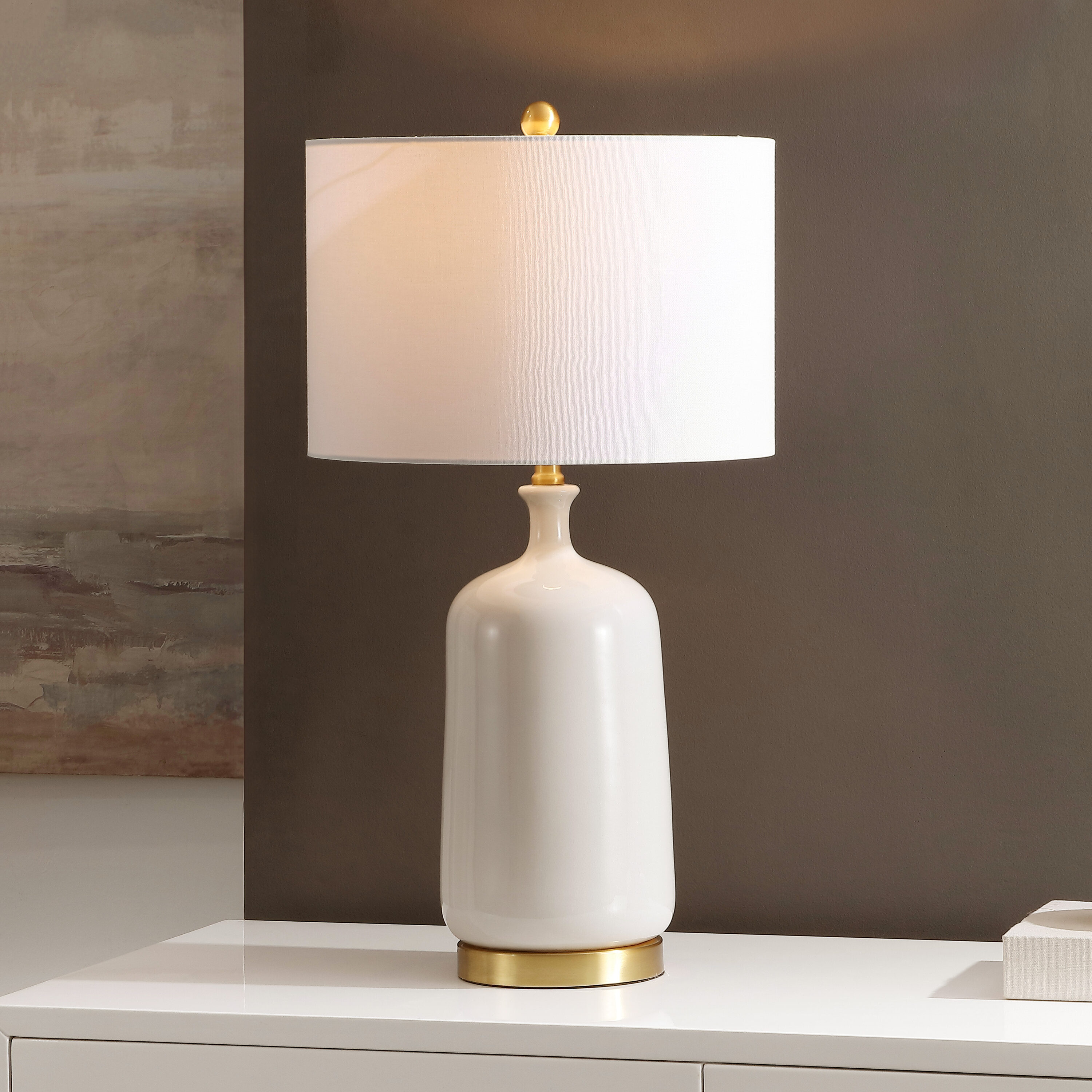 Safavieh TBL4612A Table Lamps 28.25-in Cream LED Incandescent Rotary socket Table Lamp with Fabric Shade