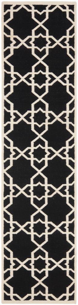 Safavieh DHU548L-210 Dhurries Kenna 2 x 10 (ft) Wool Black/Ivory Rectangular Indoor Geometric Coastal Runner rug