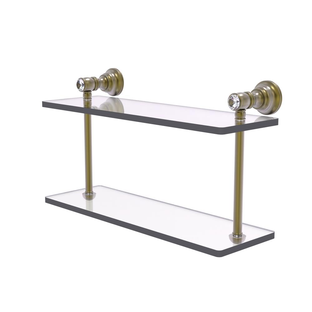 Allied Brass CC-2-16-ABR Carolina Crystal Antique Brass 2 -Tier Wall mount Bathroom Shelf ( 16-in x 9.2-in x 5-in )