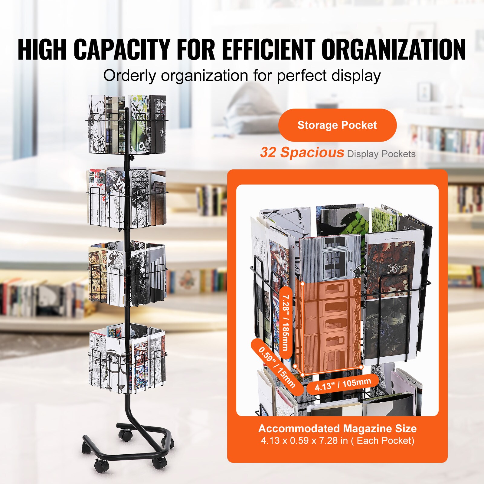 VEVOR Brochure Display Rack 4 Tier 32 Pockets Rotating Magazine ...