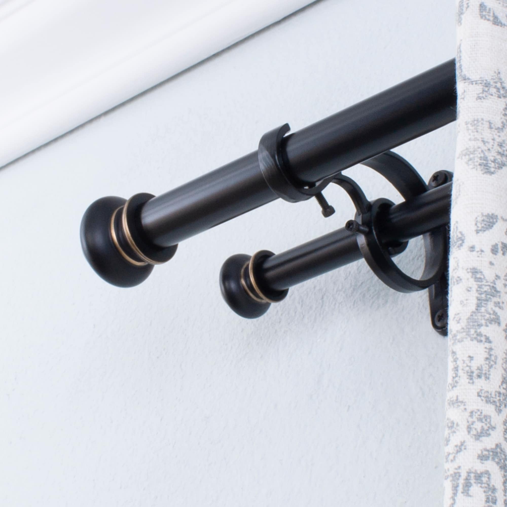 Antique Bronze Adjustable Double Curtain Rod Set with Finials