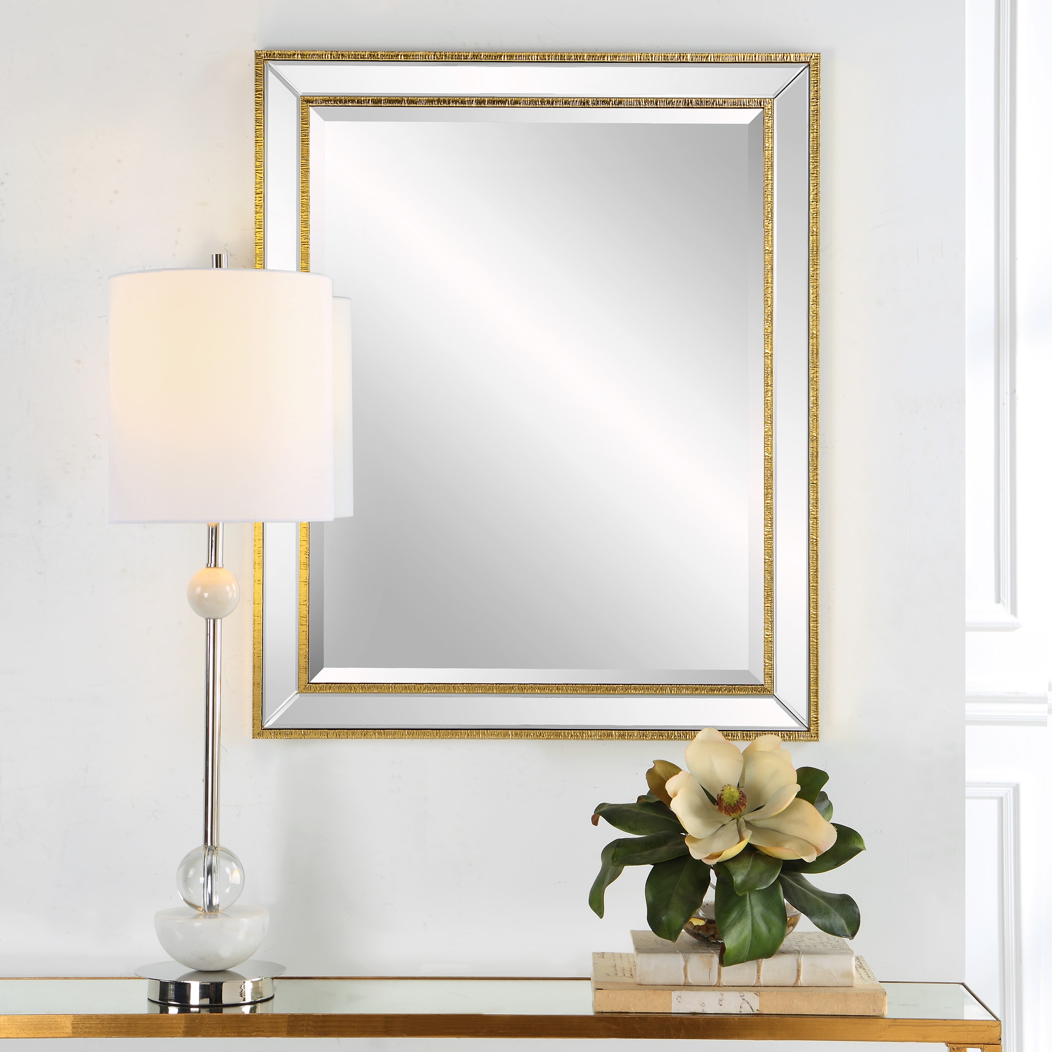 allen + roth 27-in W x 33-in H Gold Beveled Wall Mirror in the Mirrors ...