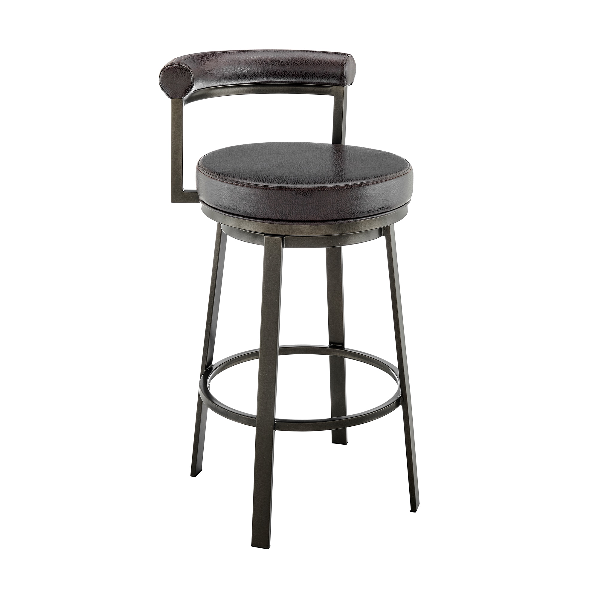 Armen Living 840254333505 Mocha 26.0-in H Counter height Bucket seat Upholstered Swivel Metal Bar Stool and Back