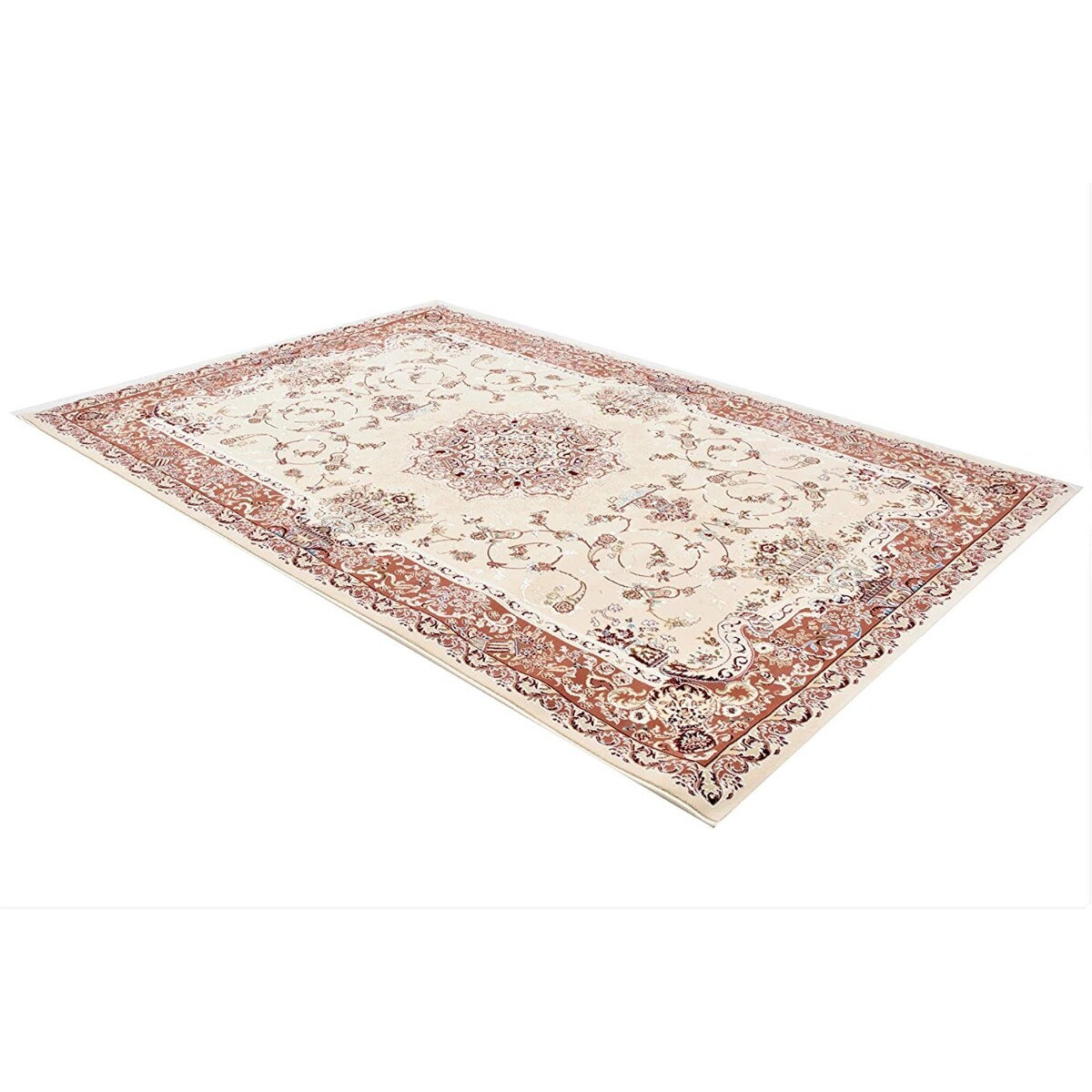 HomeRoots 4000395419 7 x 9 (ft) Woven Olefin Rose Rectangular Indoor Medallion Vacuum regularly Area rug