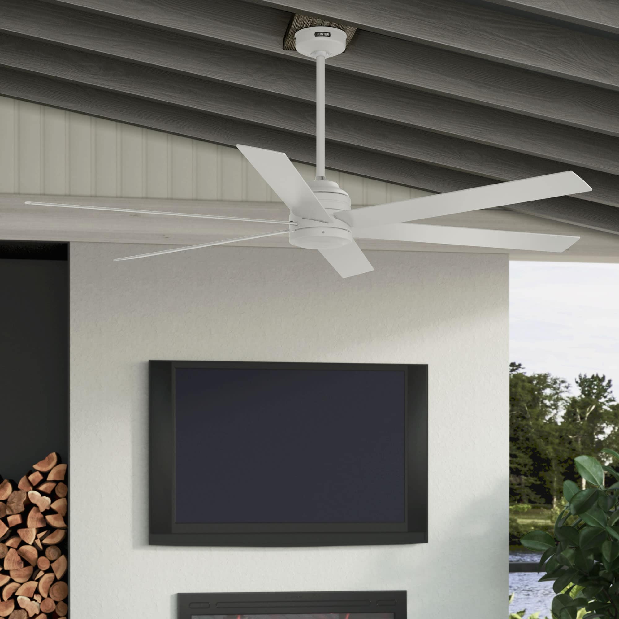 Hunter 53480 Lakeway ENERGY STAR 72-in Outdoor Fresh White with Fresh White Blades Ceiling Fan Without Light - Remote Included ( 6 -Blade )