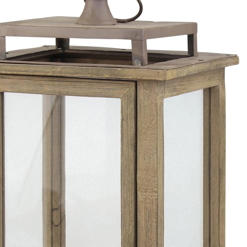 Stonebriar Rustic Wooden Hurricane Lantern 18-in - Brown, Indoor/Outdoor  Lantern for Centerpiece, Mantle, Tabletop