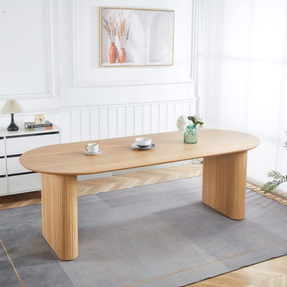 Coolbibila SAM-TABLE-OAK Oak MDF Extendable Dining Table with Rectangular Top and Pedestal Base for Kitchen or Office Use