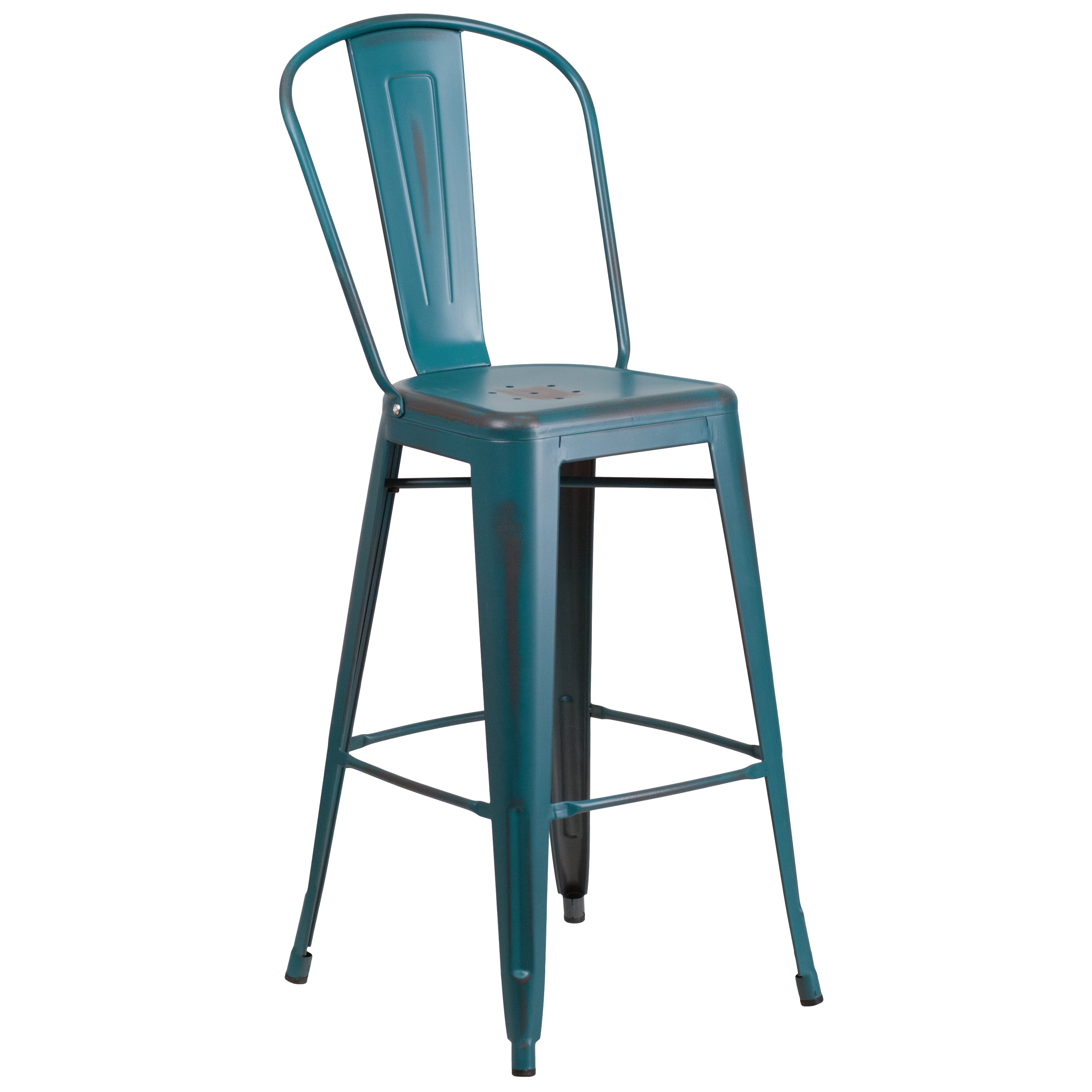 Flash Furniture 889142024316 Kelly Blue-Teal 30.0-in H Bar height Square seat Stackable Metal Bar Stool and Back
