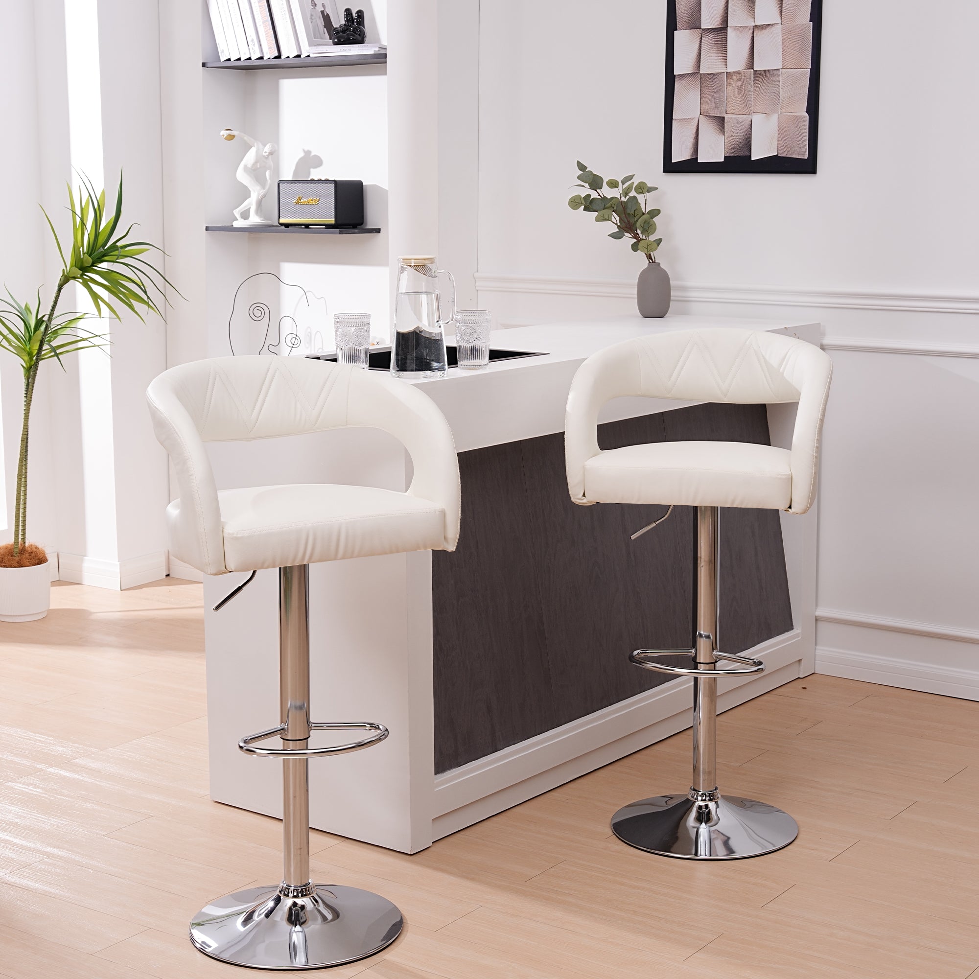 Vecelo LOE-C13-WHT Swivel Adjustable Height Bar Stool Set of 2
