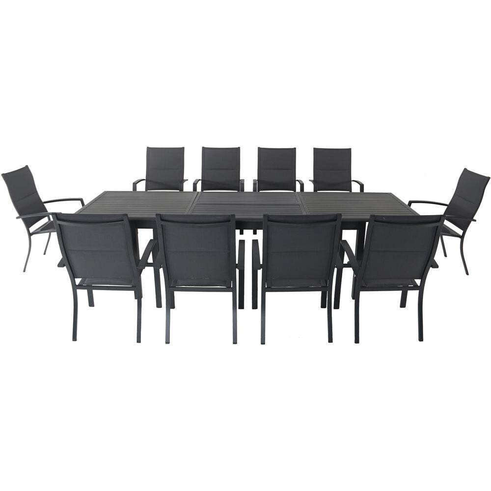 Hanover DAWDN11PCHB-GRY Dawson 11 -Piece Black Patio Dining Set Extendable Table Aluminum Rectangle Table with 10 Stationary Chairs