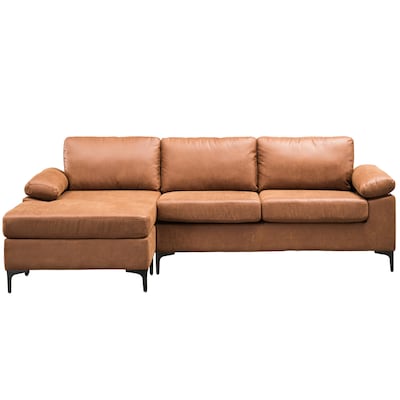 Pouuin Living Room Sofa Modern Brown, Brown Leather And Suede Sectional
