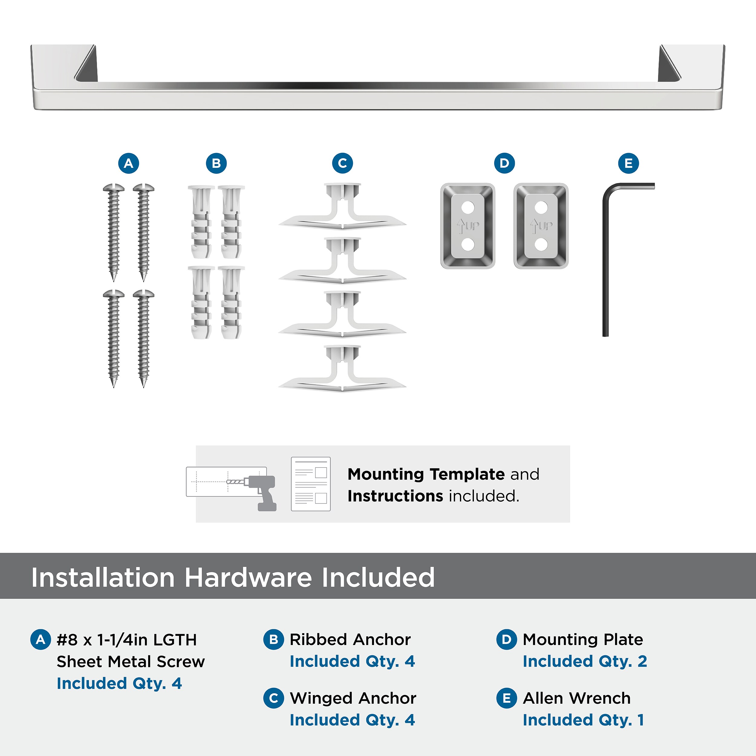 Blackrock 18-Inch Chrome Wall Mounted Towel Bar