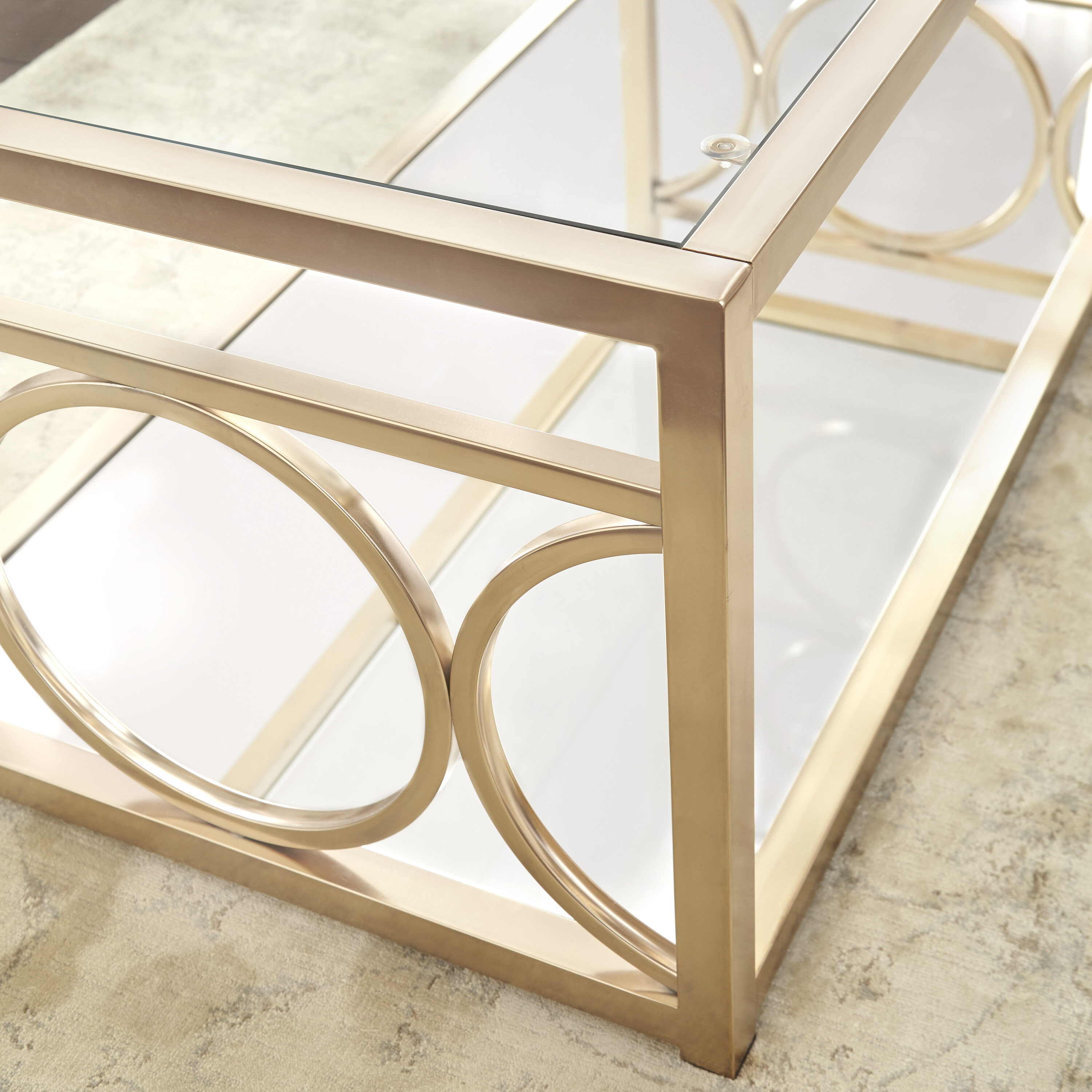 Gleaming Gold Chrome and Glass Rectangular Cocktail Table