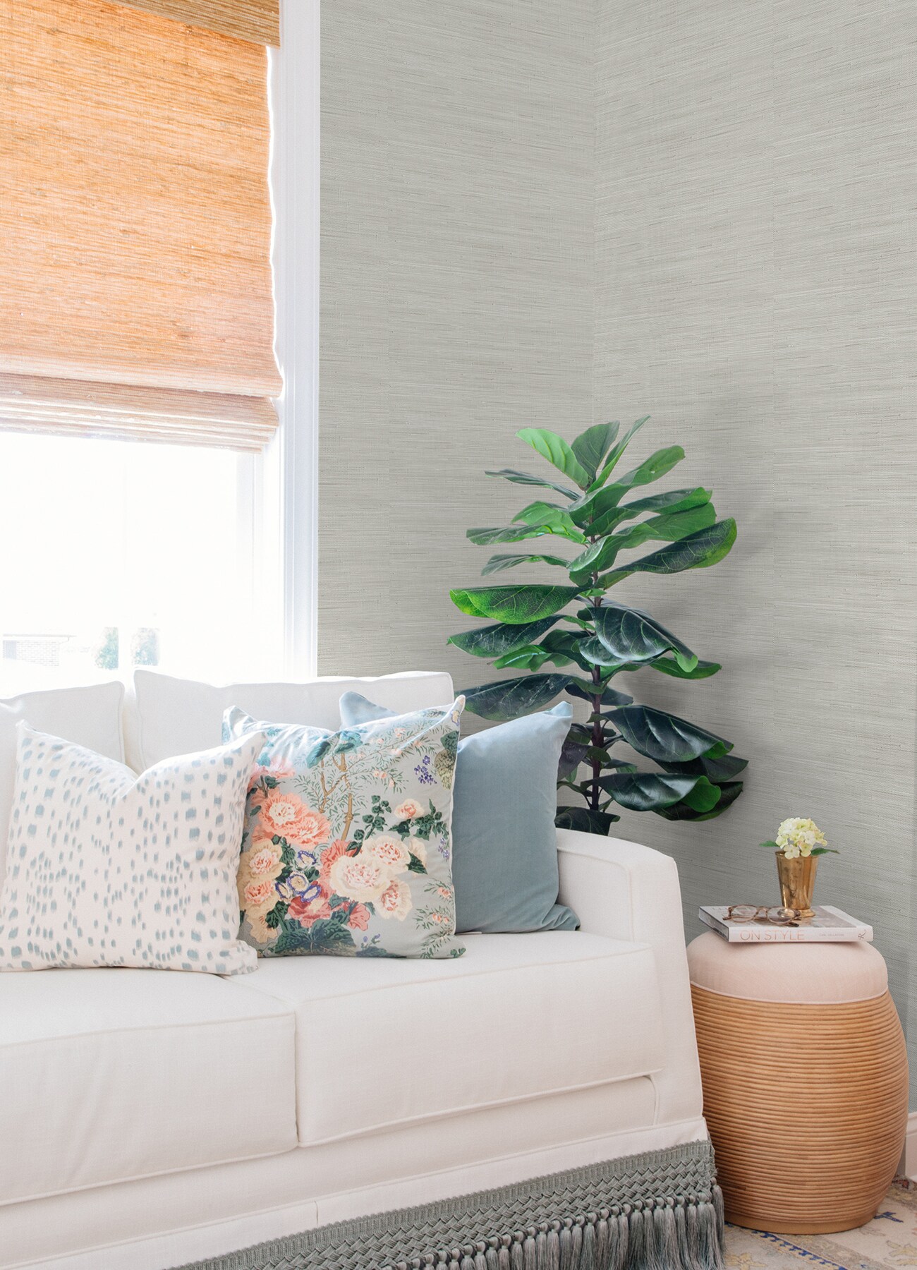 Grey 3D Grasscloth Peel and Stick Wallpaper Roll