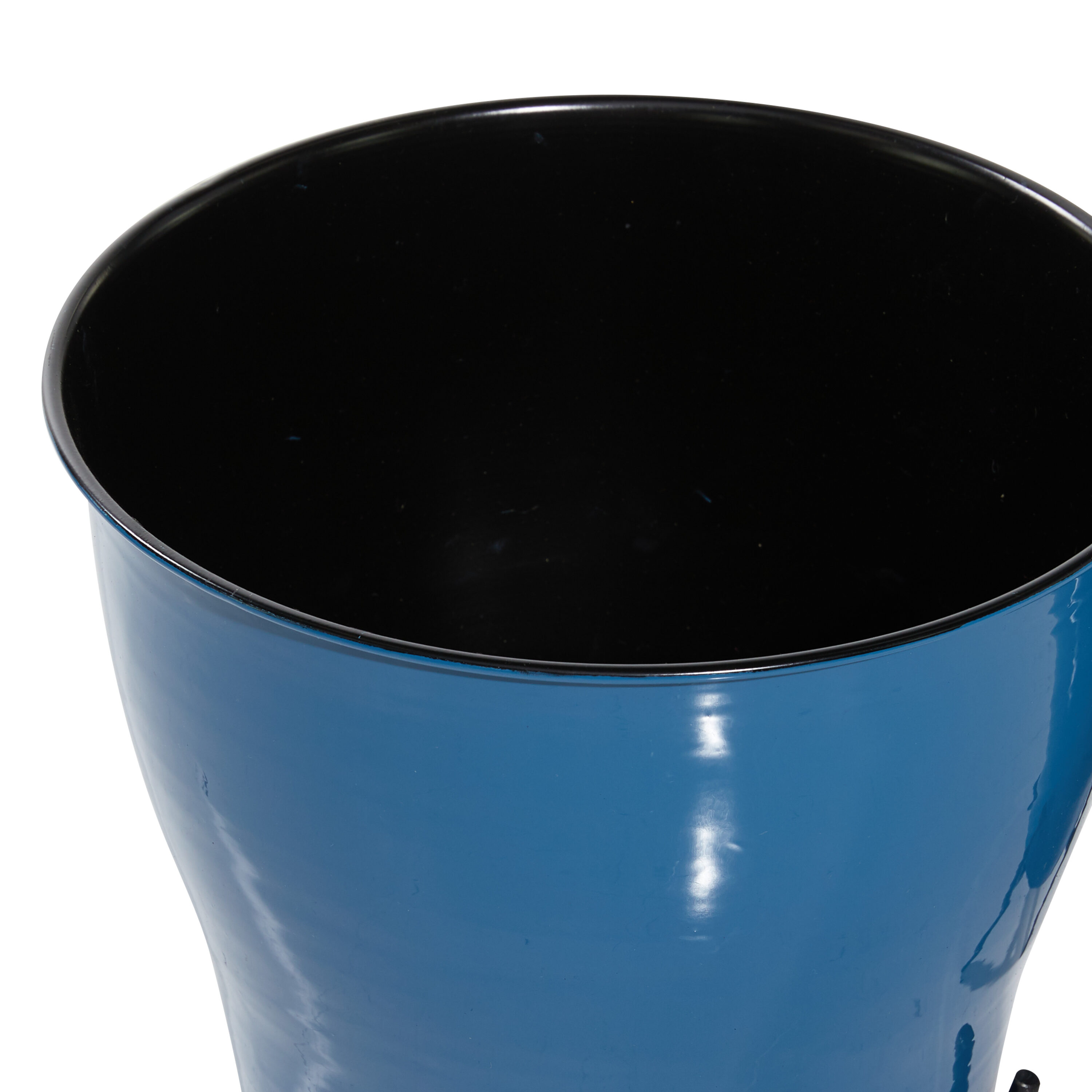 Blue Solid Round Metal Planter Set, 9" and 12"H with Gold X-Stands