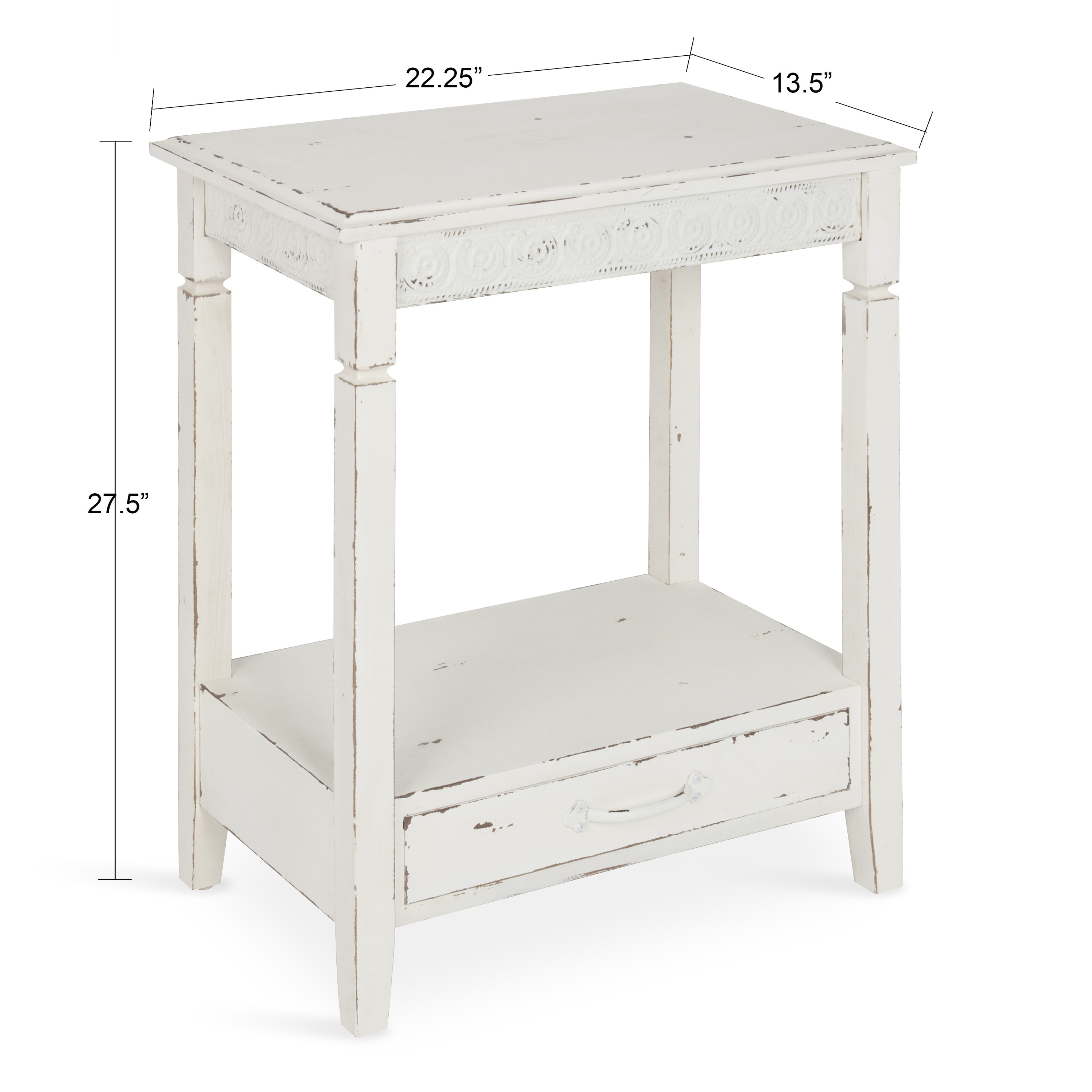 Cottage Charm White Wood Side Table with Storage, 29.91x19.35 in