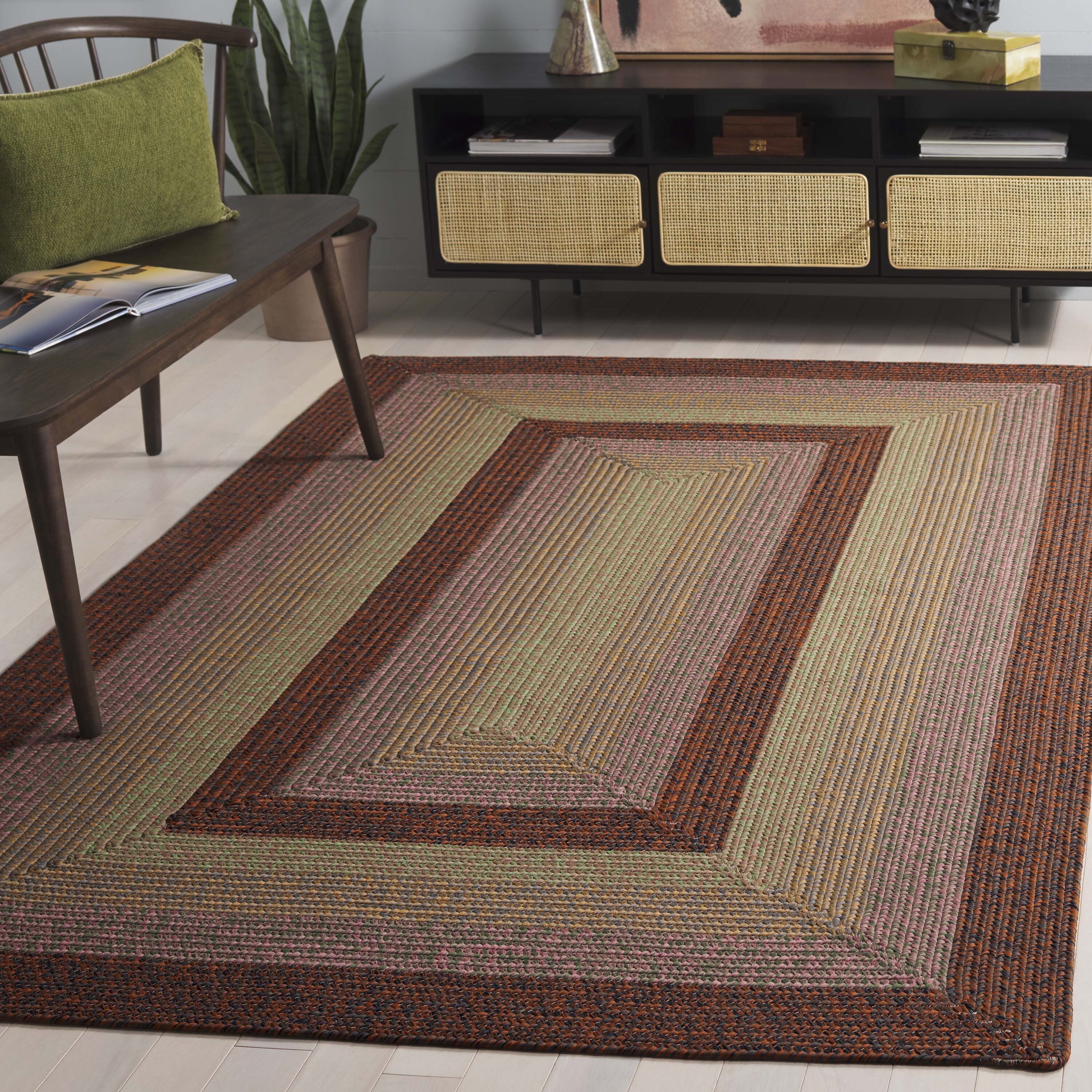 Braded Rugs 320T Dark Brown/Light Green 5ft x 8ft Country Floral Rug