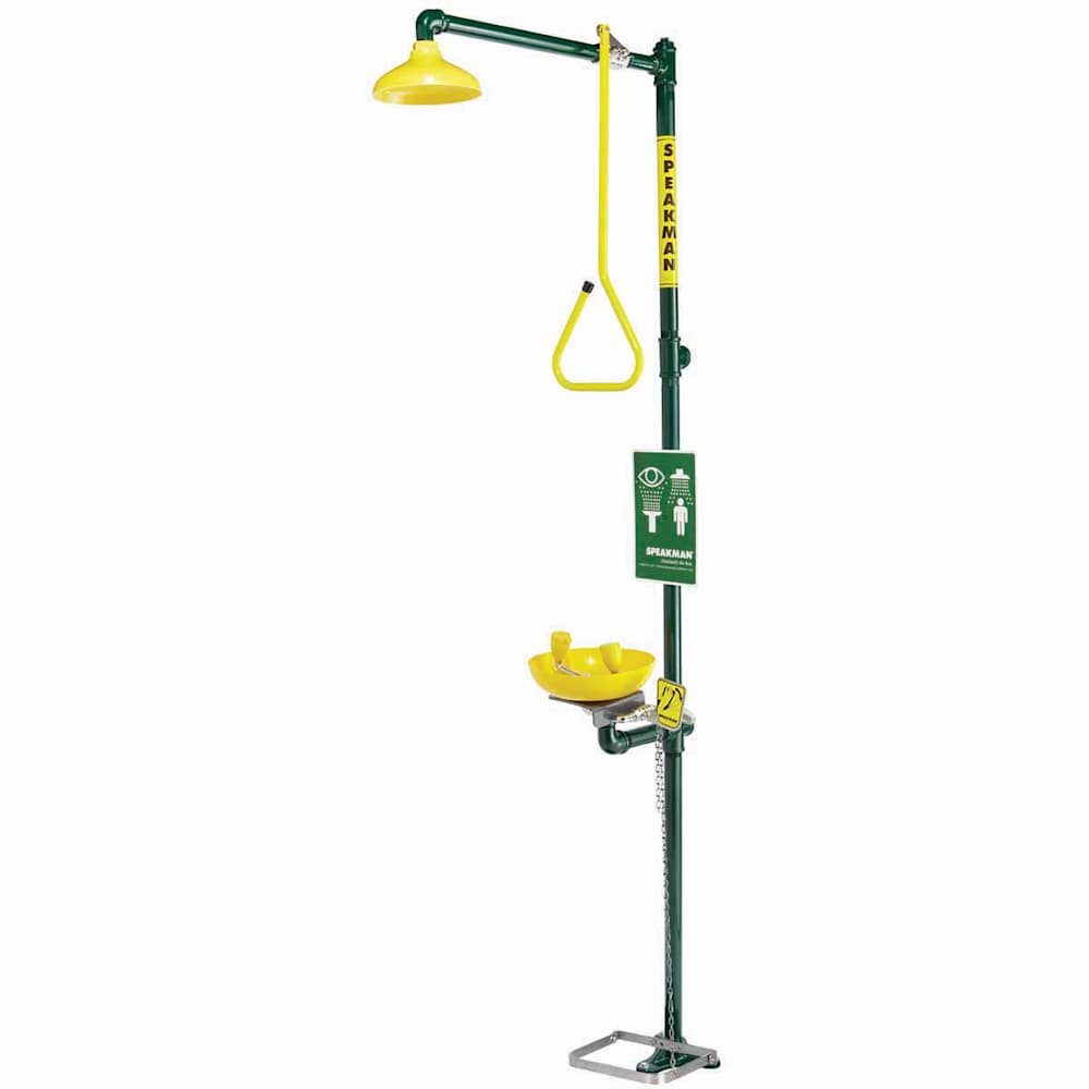 Speakman SE697HFO Traditional Combination Emergency Shower Station with Eye and Face Wash, Plastic Bowl, and Hand and Foot Operation #SE-697-HFO
