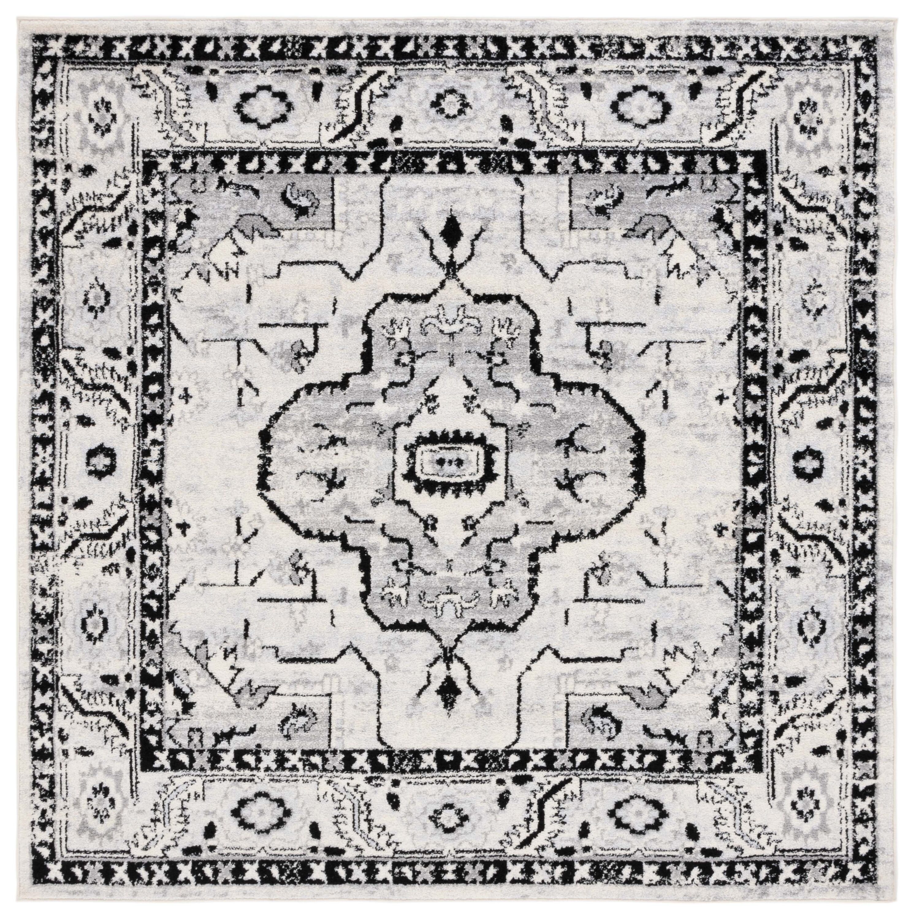 Tulum 664A Ivory Grey/Charcoal 7 X 7 Area Rug