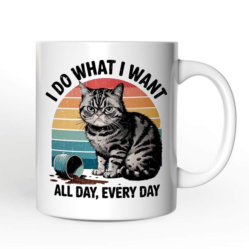 OrnamentallyYou NPCM439 I Do What I Want Cat Mug Retro Sarcastic Cat Lover Gift