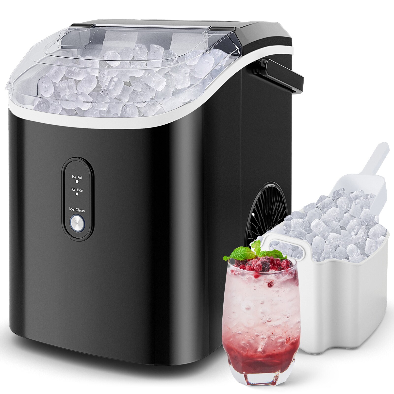 Slickblue Countertop Chewable Nugget Ice Maker for Cocktails Soft Drinks and Cold Beverages 34 lbs per day Black