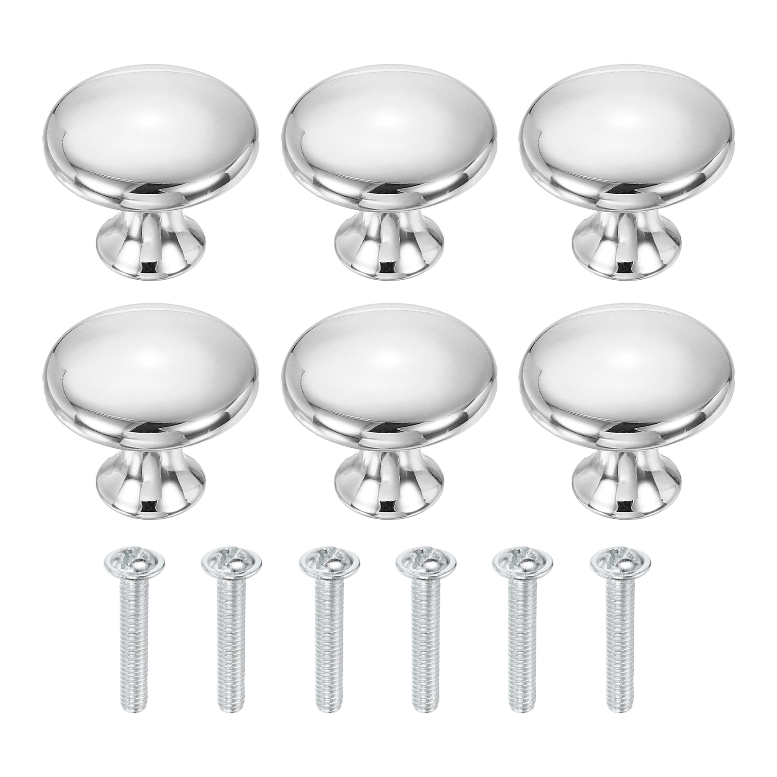 Unique Bargains 6pcs Cabinet Knobs 1-3/16 Inch (30mm) Diameter Drawer Knob Polished Chrome Round Ball Kitchen Knobs Handle with Screws for Kitchen Bedroom Cupboard Dresser Silver #S26060900UX4343