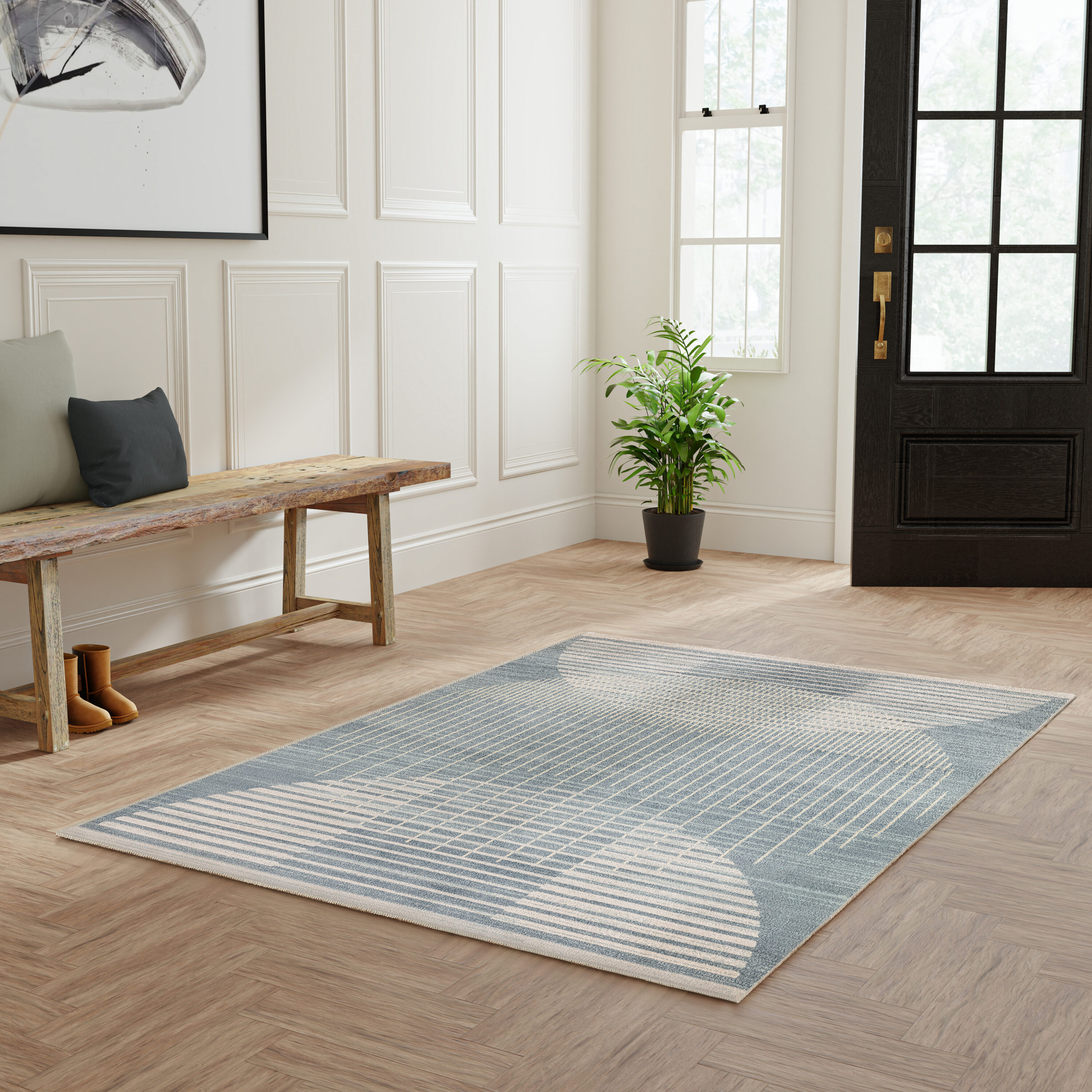 Nourison Home 099446988393 Astra Machine Washable 5 x 7 (ft) Loomed Polyester Blue Rectangular Indoor Geometric Machine washable Area rug