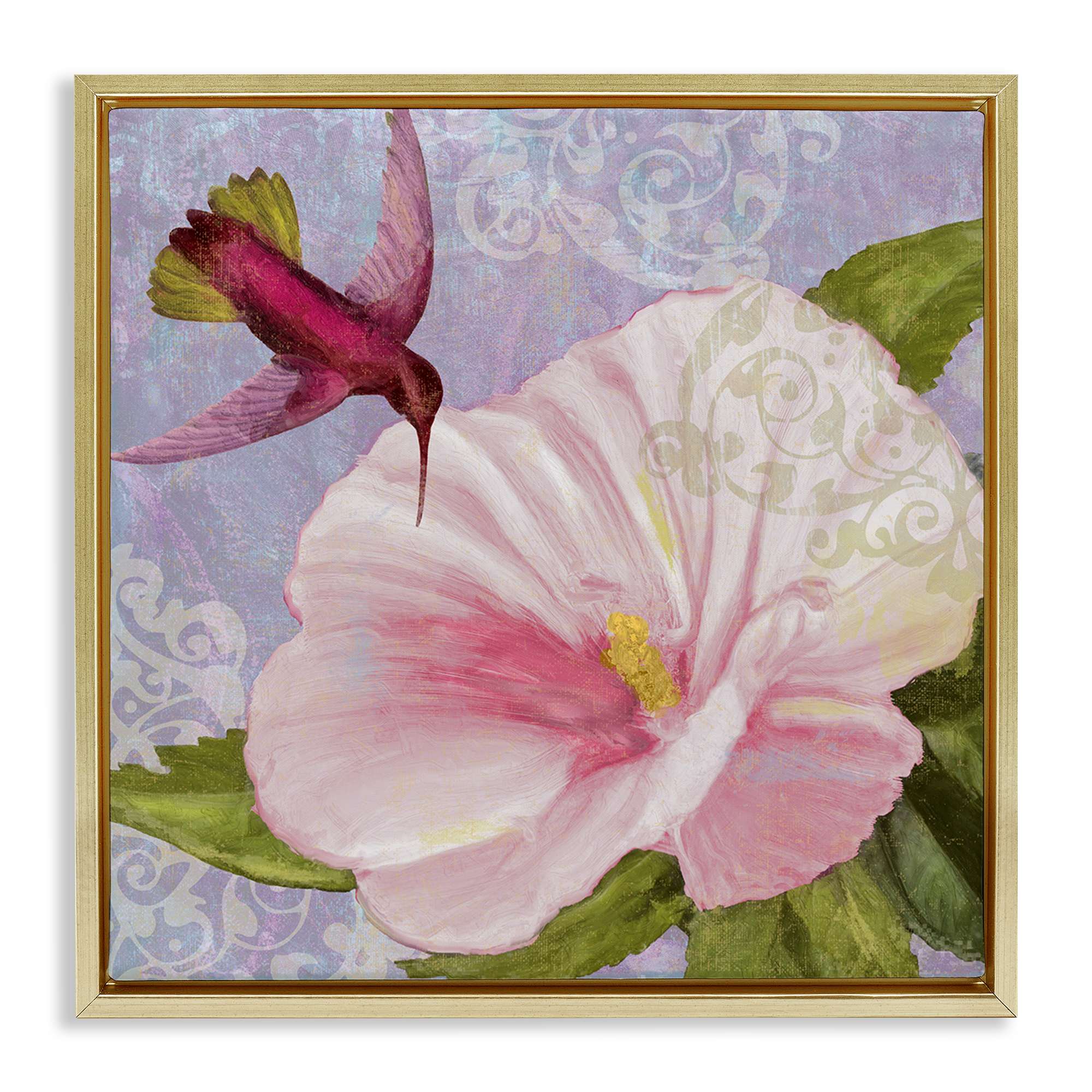 Stupell Industries BS-997-FFG-17X17 Hummingbird with White Flower Gold Framed Floater Canvas Wall Art By Sasha 18 x 18